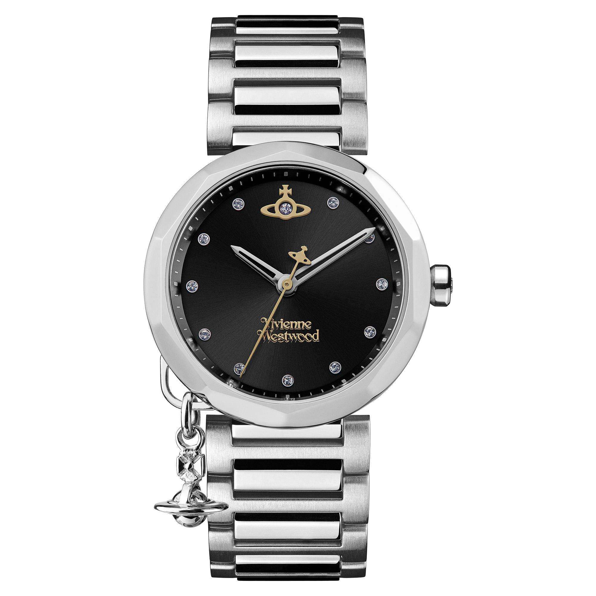 Vivienne Westwood Poplar Black Dial Stainless Steel Bracelet Ladies Watch VV246BKSL