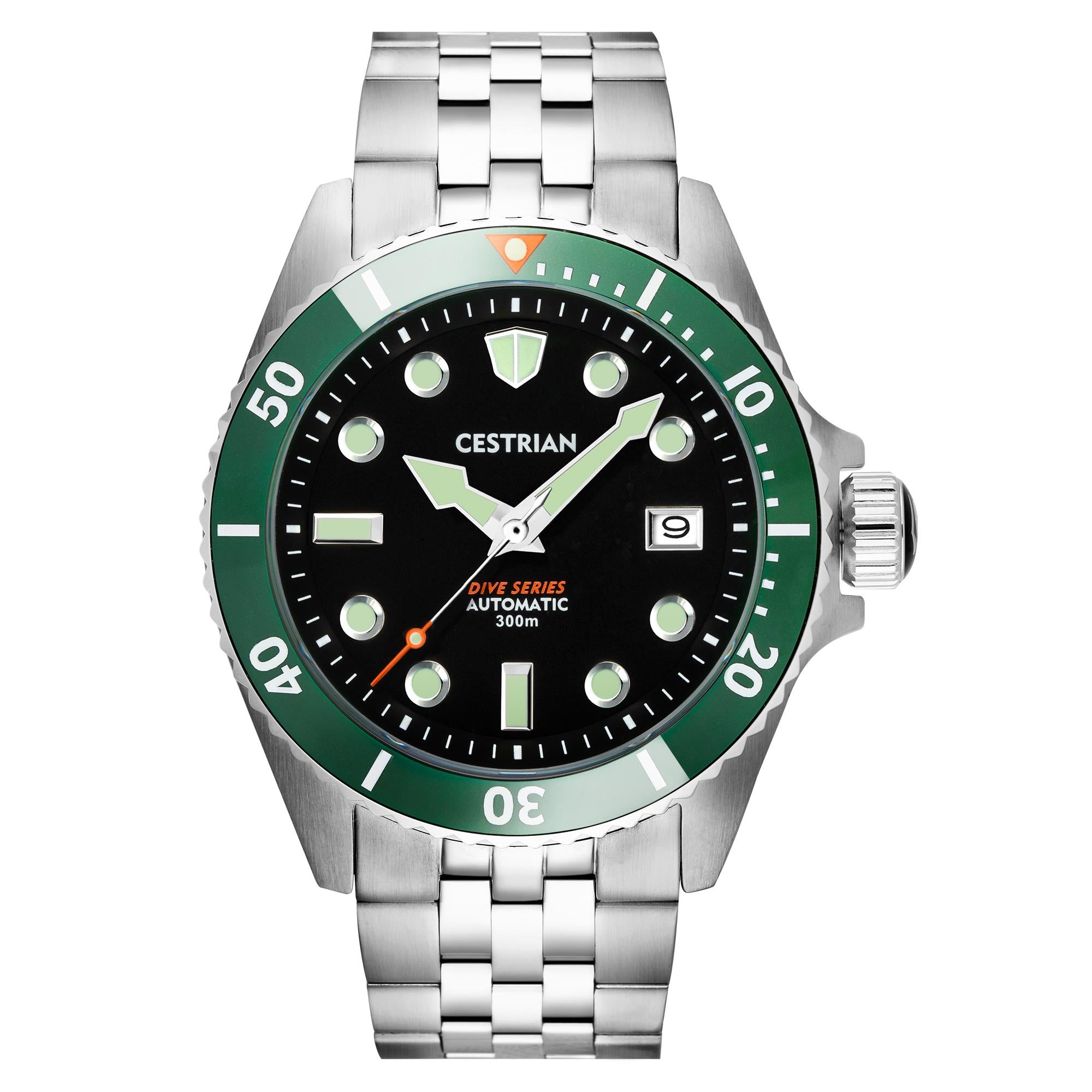 Cestrian Dive Series Black Dial Green Ceramic Bezel Steel Bracelet Automatic Men's Watch CD111B0773V1