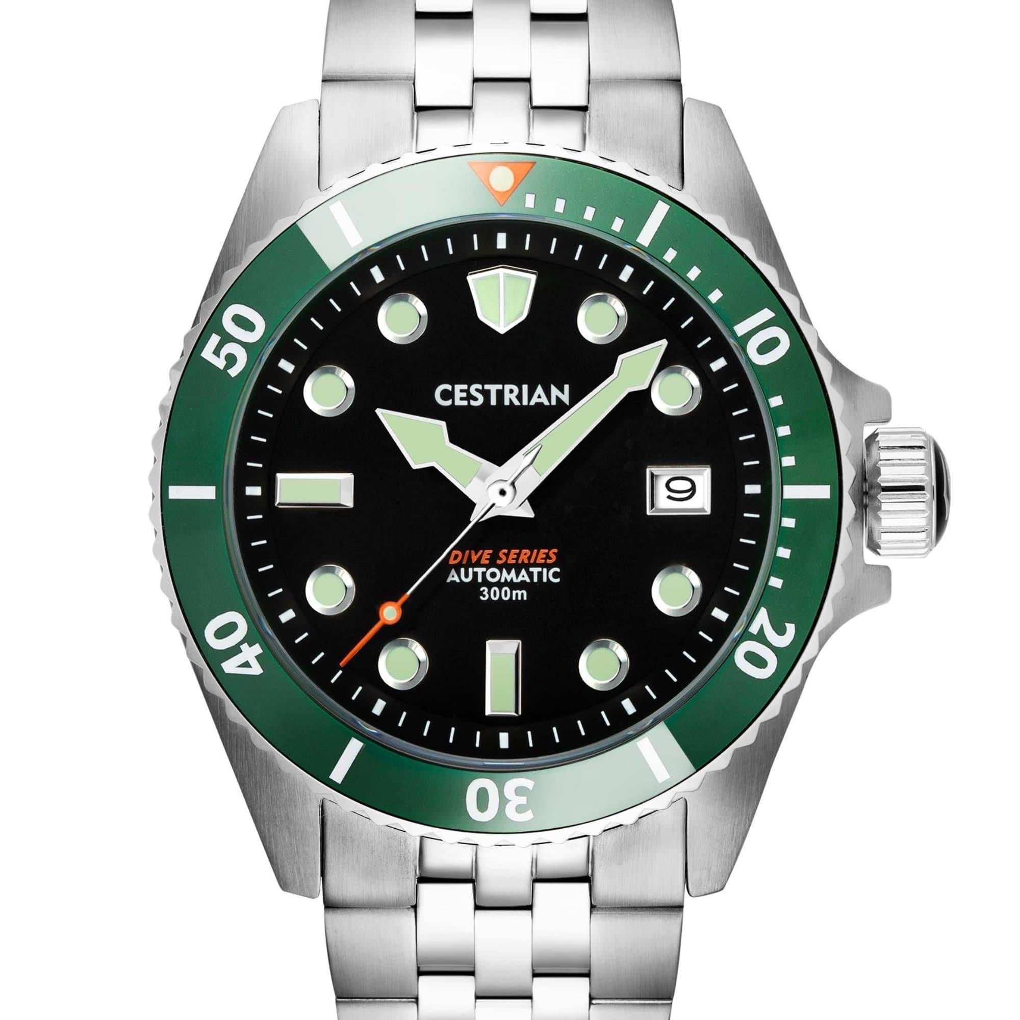 Cestrian Dive Series Black Dial Green Ceramic Bezel Steel Bracelet Automatic Men's Watch CD111B0773V1