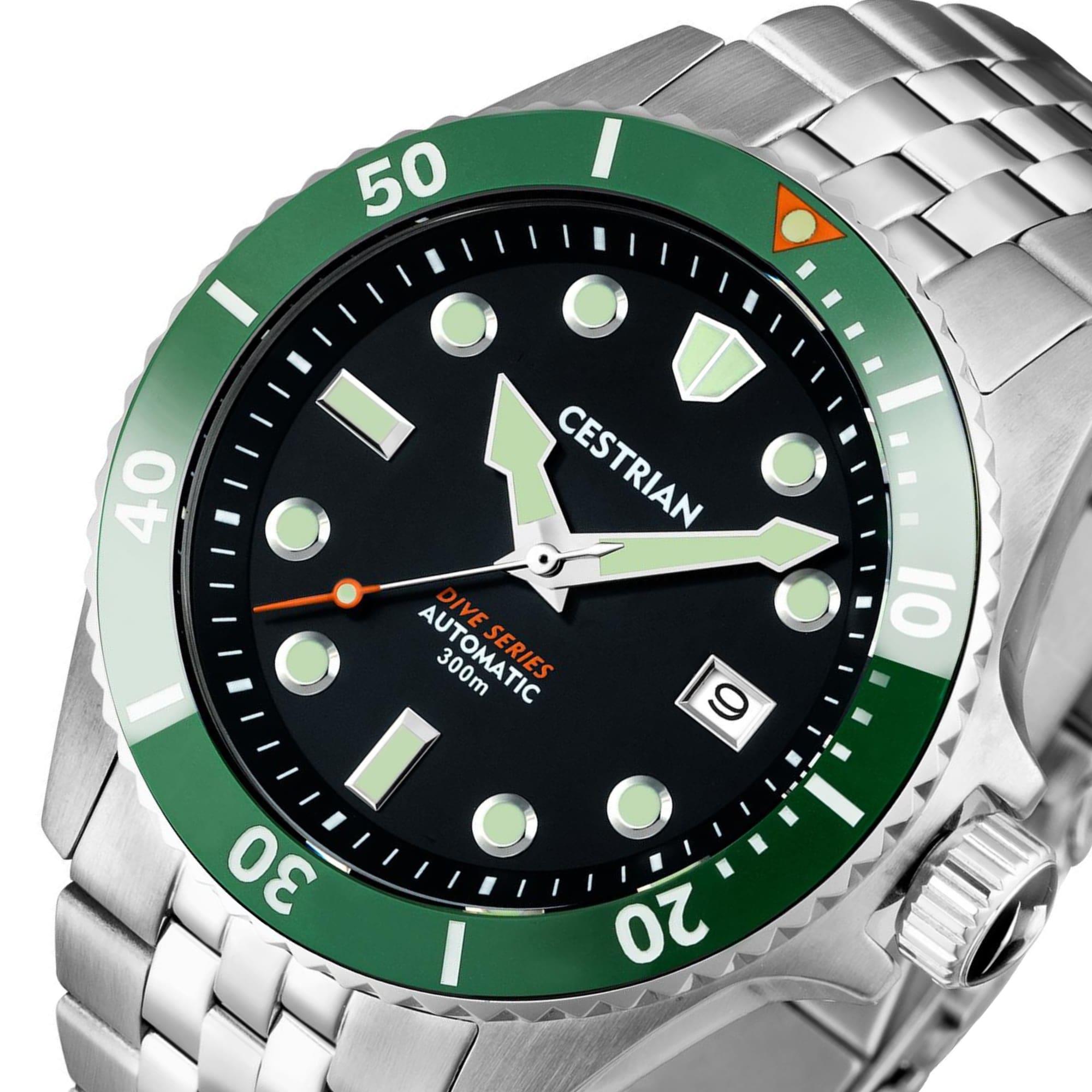 Cestrian Dive Series Black Dial Green Ceramic Bezel Steel Bracelet Automatic Men's Watch CD111B0773V1