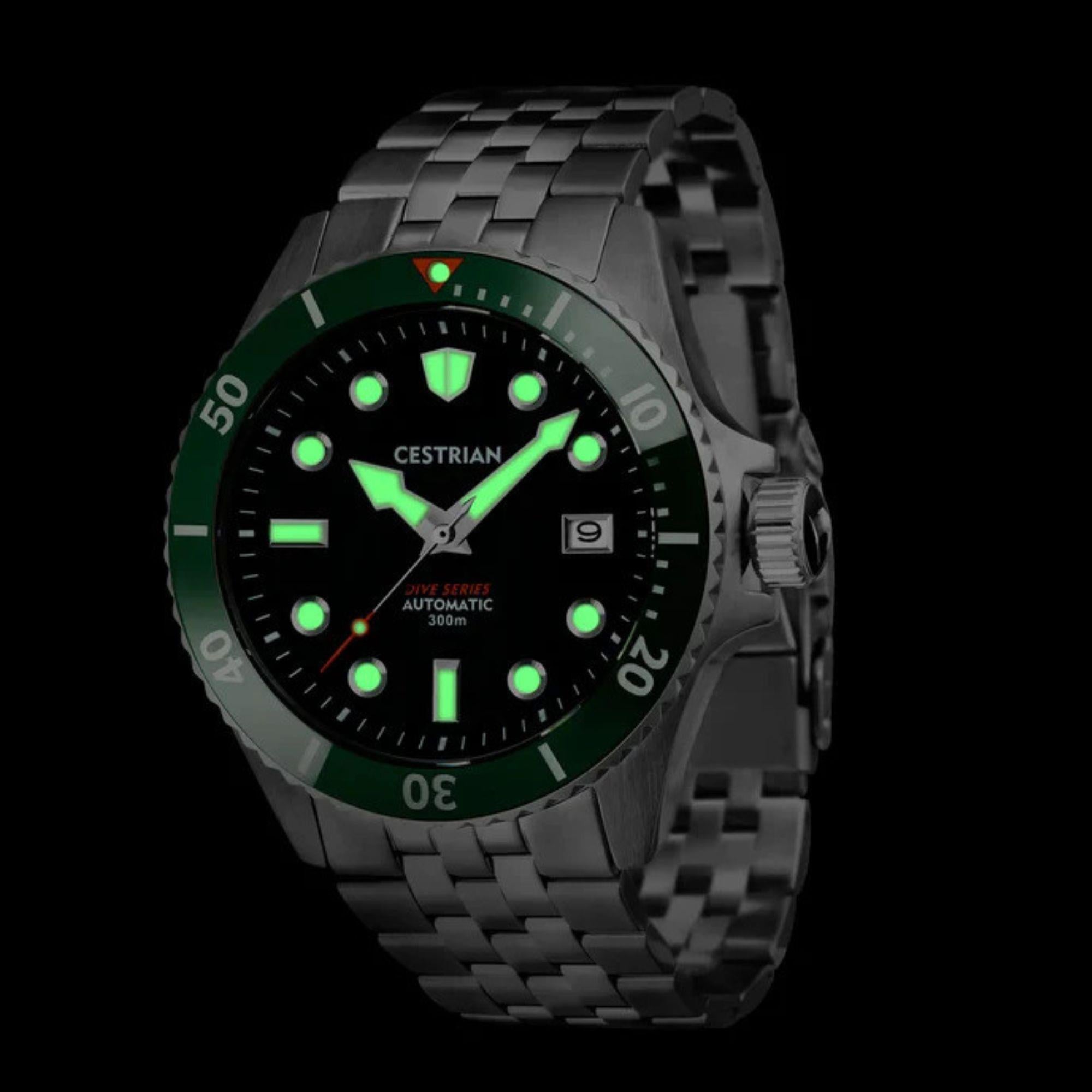 Cestrian Dive Series Black Dial Green Ceramic Bezel Steel Bracelet Automatic Men's Watch CD111B0773V1