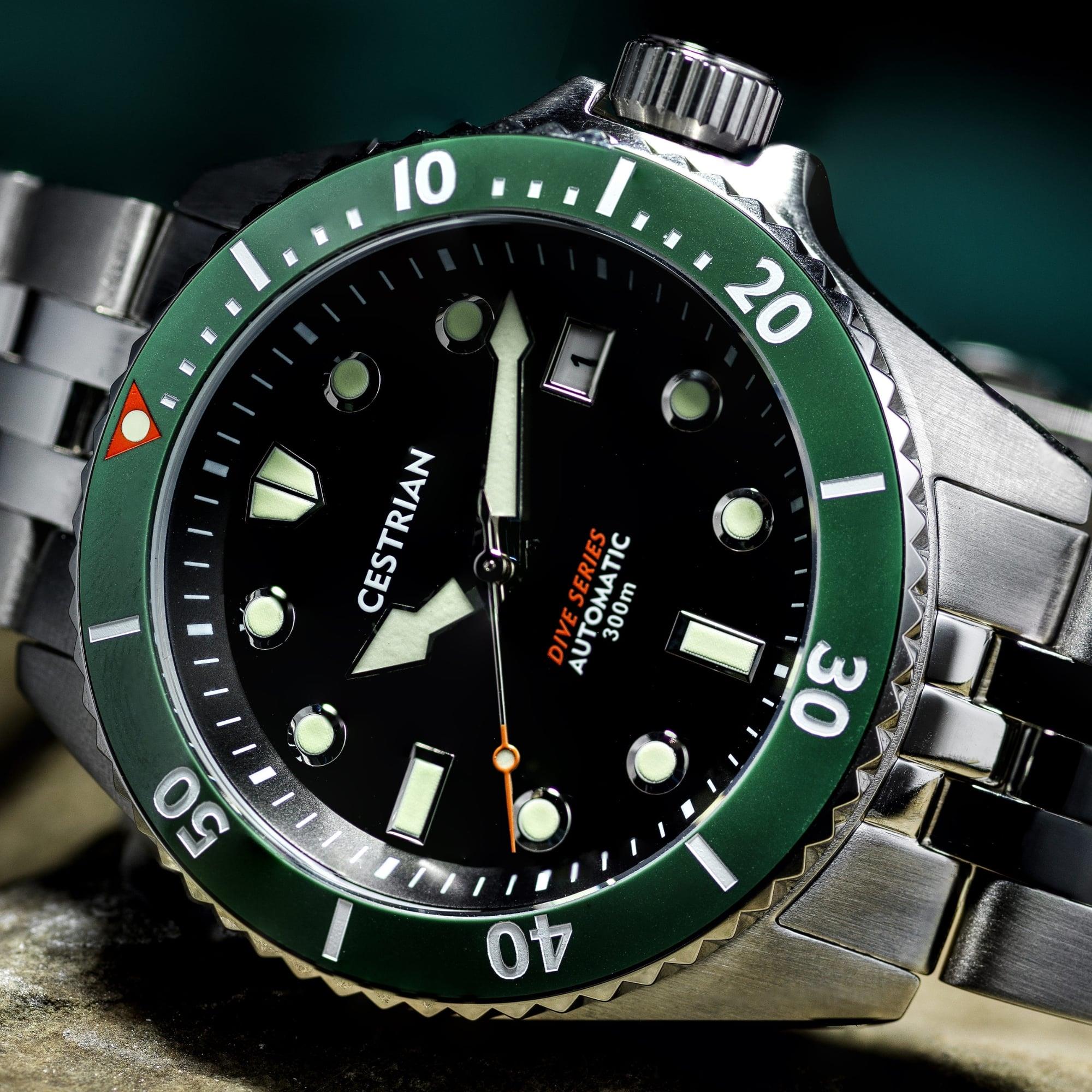 Cestrian Dive Series Black Dial Green Ceramic Bezel Steel Bracelet Automatic Men's Watch CD111B0773V1