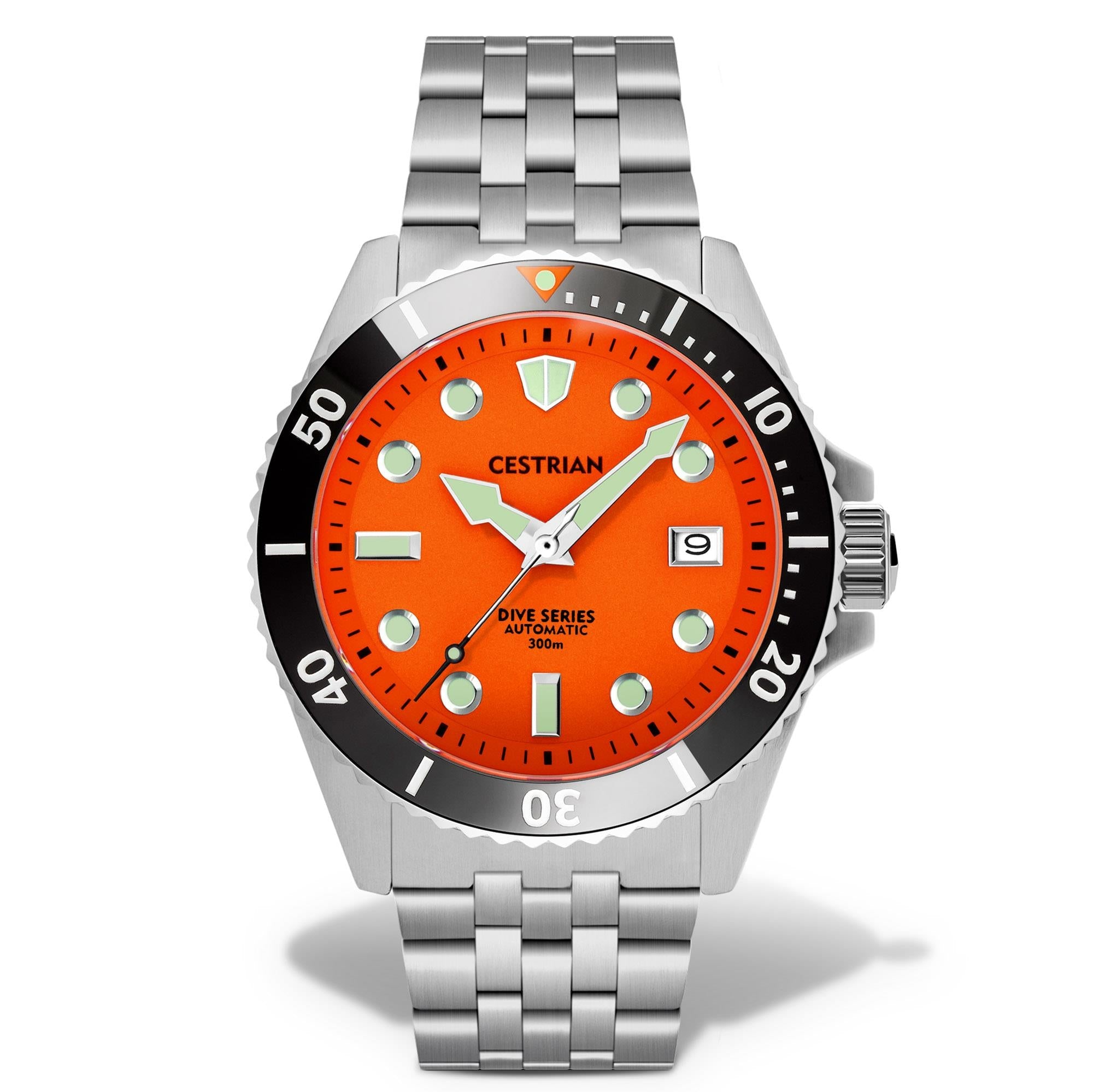 Cestrian Dive Series V2 Tiger Orange Dial Black Ceramic Bezel Steel Bracelet Automatic Men's Watch CD811B0771