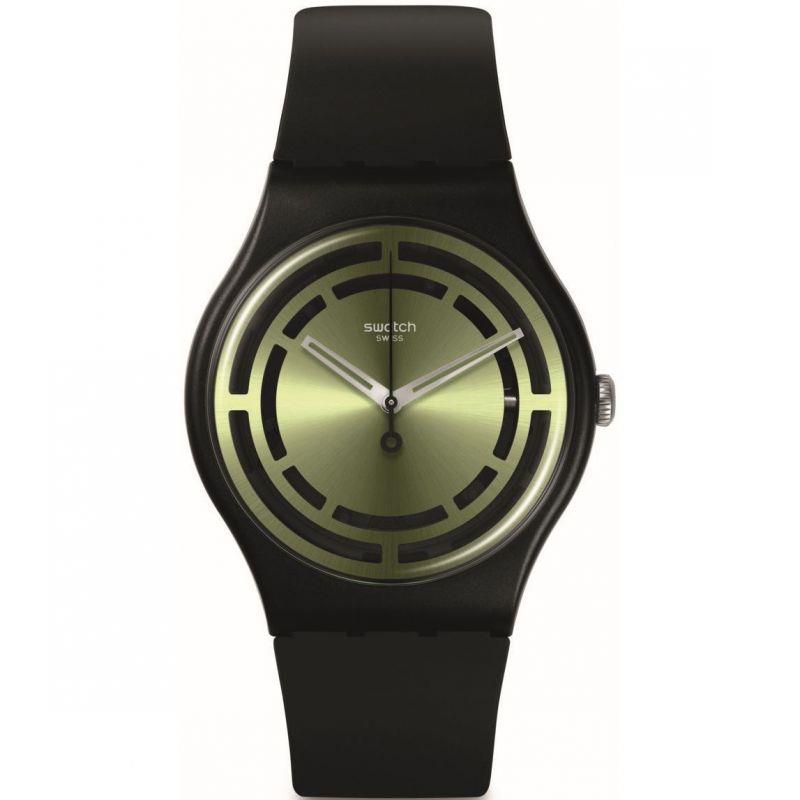 Swatch Leafy Line Green Dial Black Silicone Strap Unisex Watch SO32B117