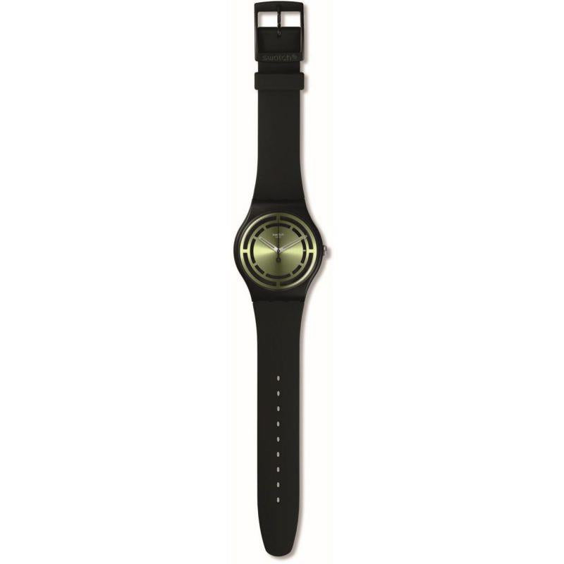 Swatch Leafy Line Green Dial Black Silicone Strap Unisex Watch SO32B117