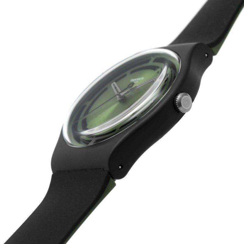 Swatch Leafy Line Green Dial Black Silicone Strap Unisex Watch SO32B117