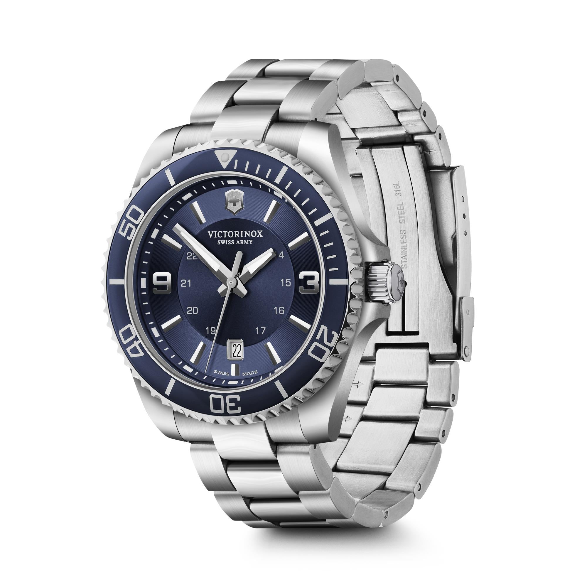 Victorinox Maverick Large Quartz Blue Dial Steel Strap Men's Watch 242007