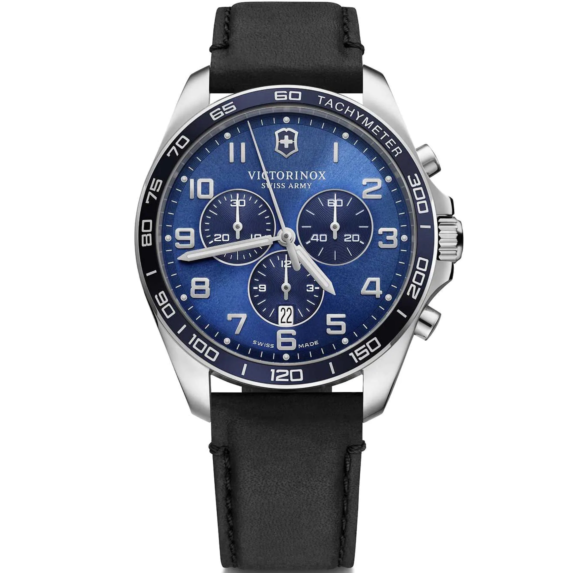 Victorinox FieldForce Classic Chrono Blue Dial Black Leather Strap Men's Watch 241929
