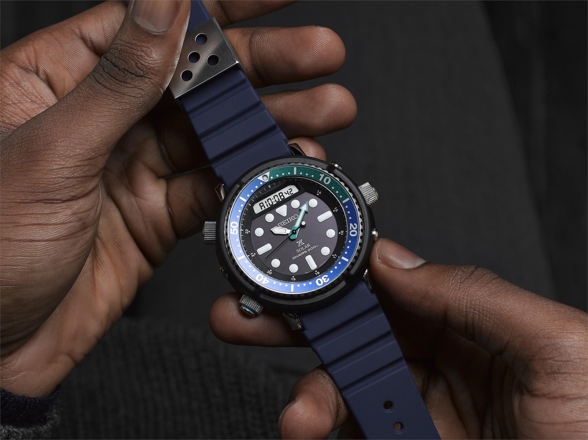 Seiko Prospex Tuna Tropical Lagoon Black Dial Blue Silicone Strap Men's Watch SNJ039P1