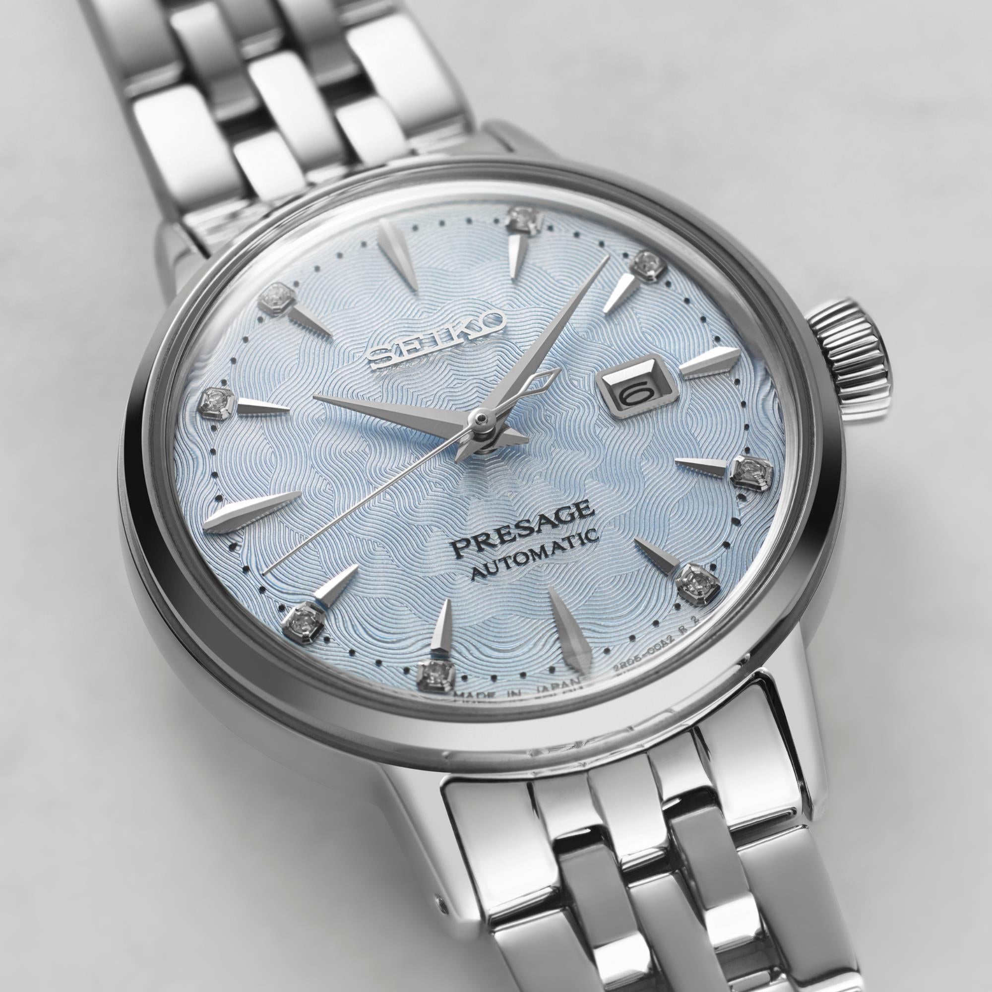 Seiko Presage Cocktail Time Skydiving Diamond Twist Automatic Blue Dial Ladies Watch SRE007J1