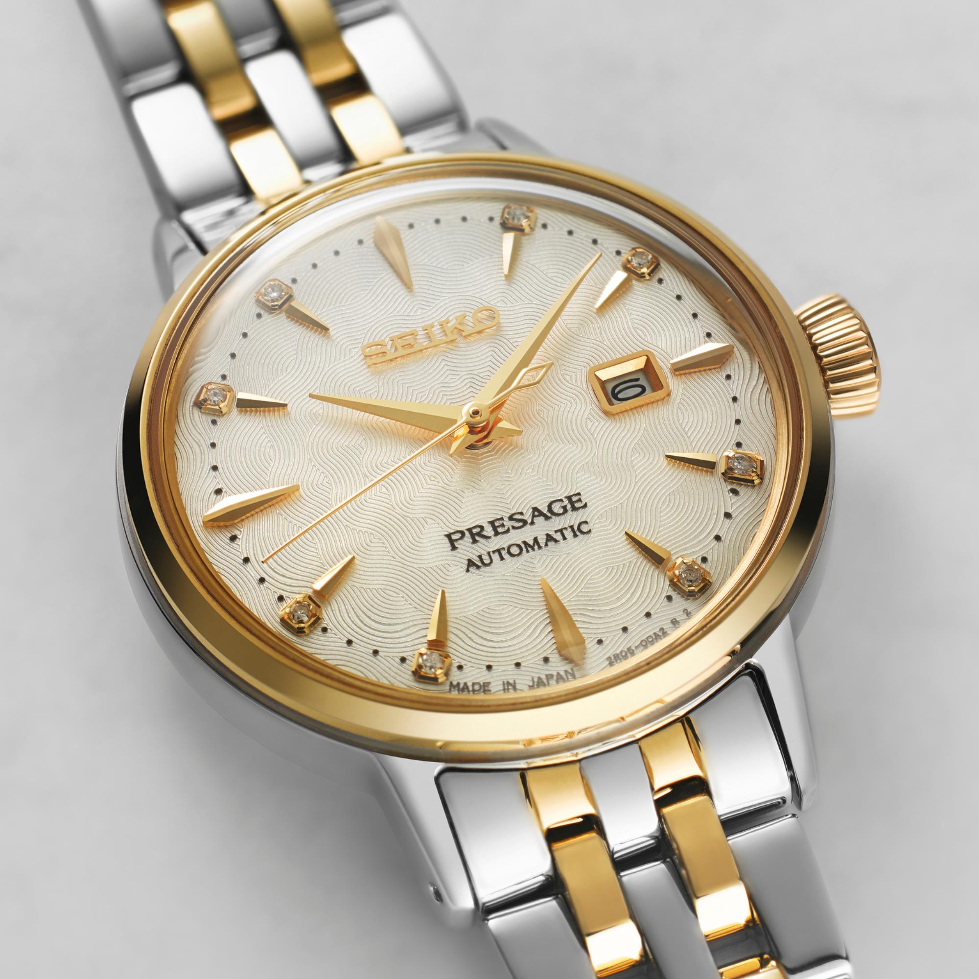 Seiko Presage Cocktail Time ‘White Lady’ Diamond Twist Cream Dial Ladies Watch SRE010J1