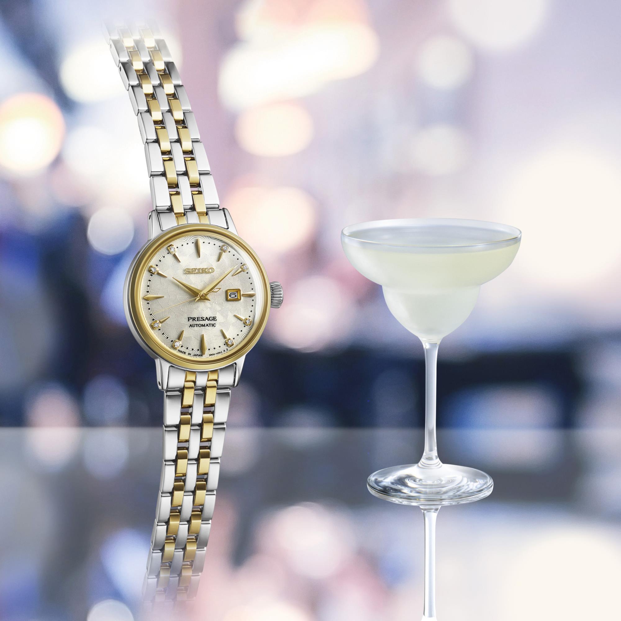 Seiko Presage Cocktail Time ‘White Lady’ Diamond Twist Cream Dial Ladies Watch SRE010J1