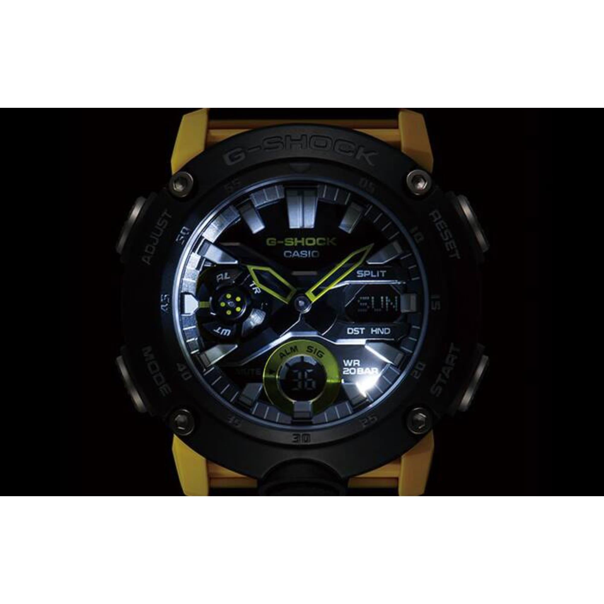 Casio G-Shock Carbon Core Guard Black Dial Yellow Resin Strap Men's Watch GA-2000-1A9ER