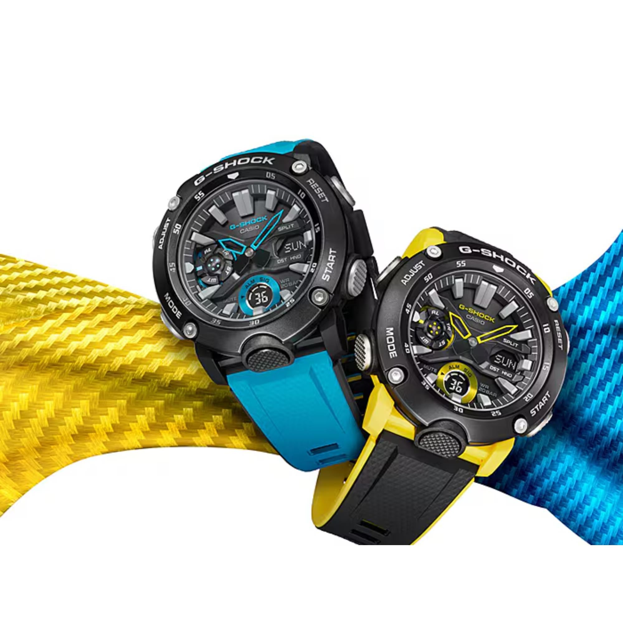 Casio G-Shock Carbon Core Guard Black Dial Yellow Resin Strap Men's Watch GA-2000-1A9ER