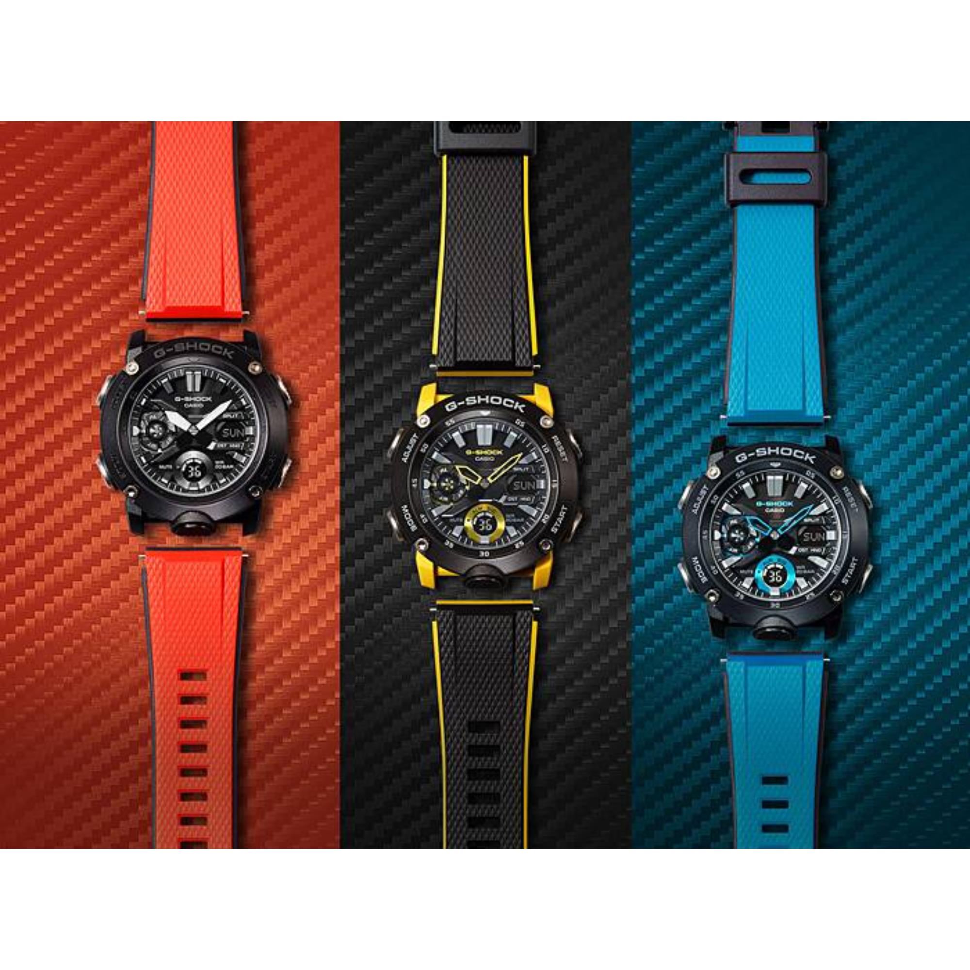 Casio G-Shock Carbon Core Guard Black Dial Yellow Resin Strap Men's Watch GA-2000-1A9ER