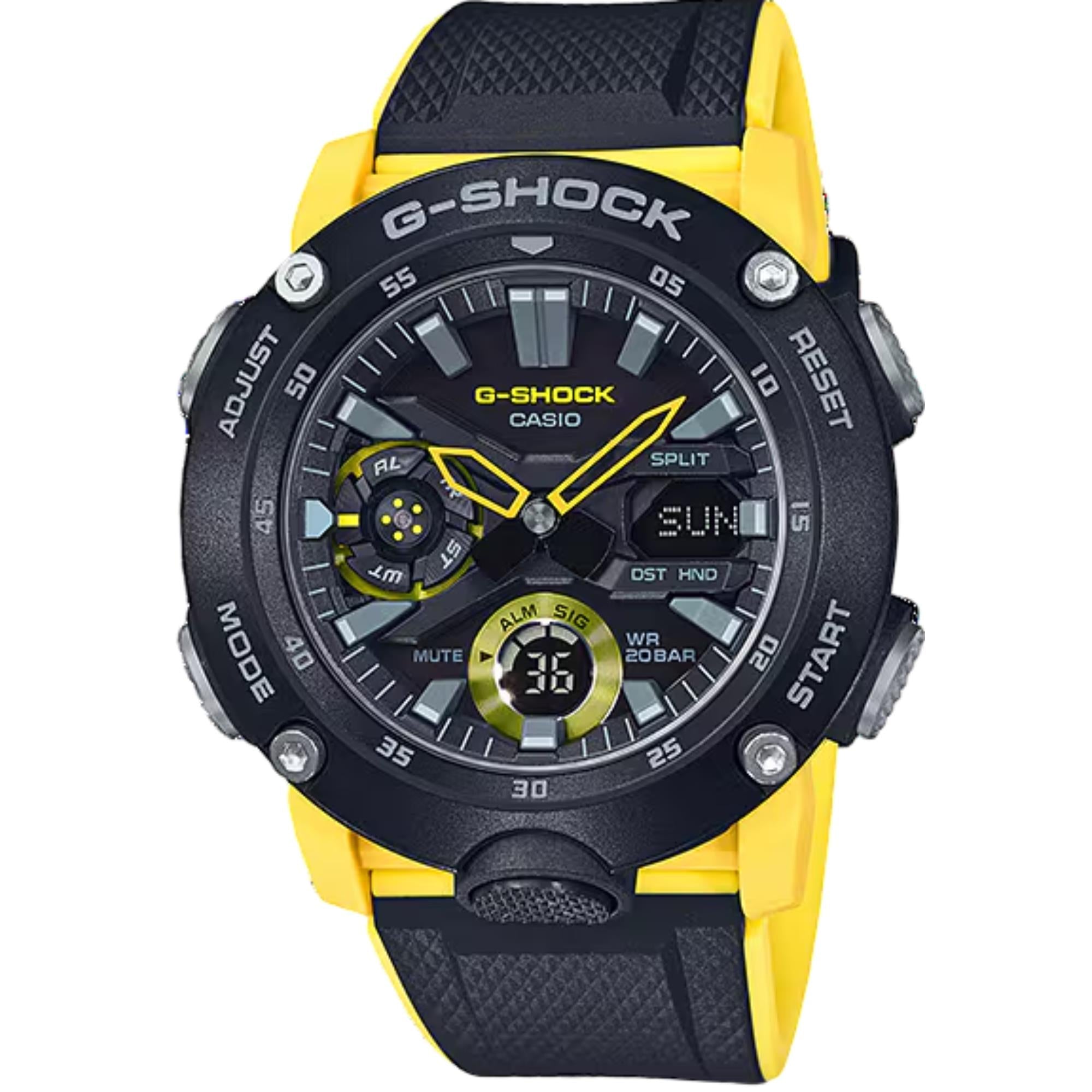 Casio G-Shock Carbon Core Guard Black Dial Yellow Resin Strap Men's Watch GA-2000-1A9ER