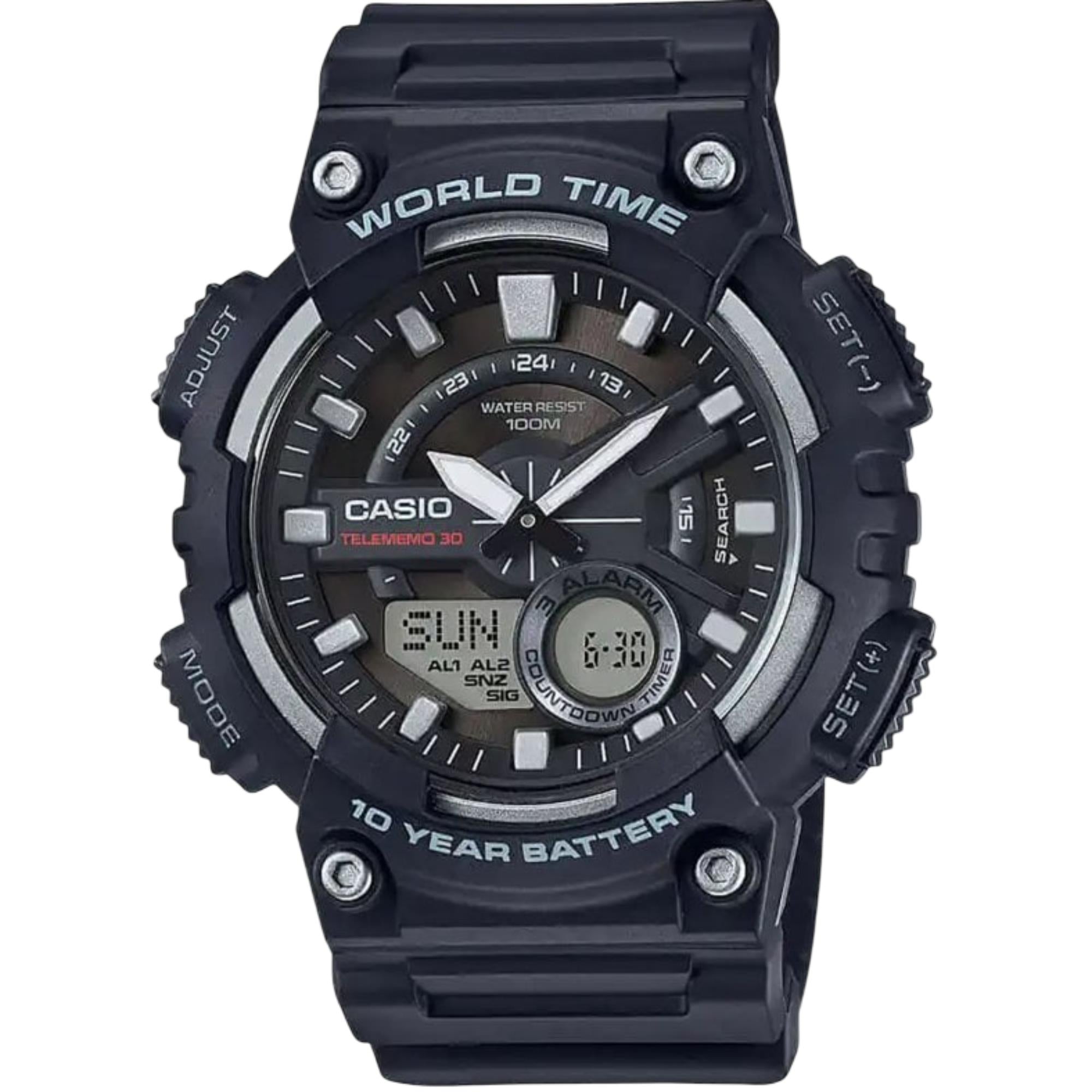 Casio Collection Quartz Black Dial Black Resin Strap Men's Watch AEQ-110W-1AVEF