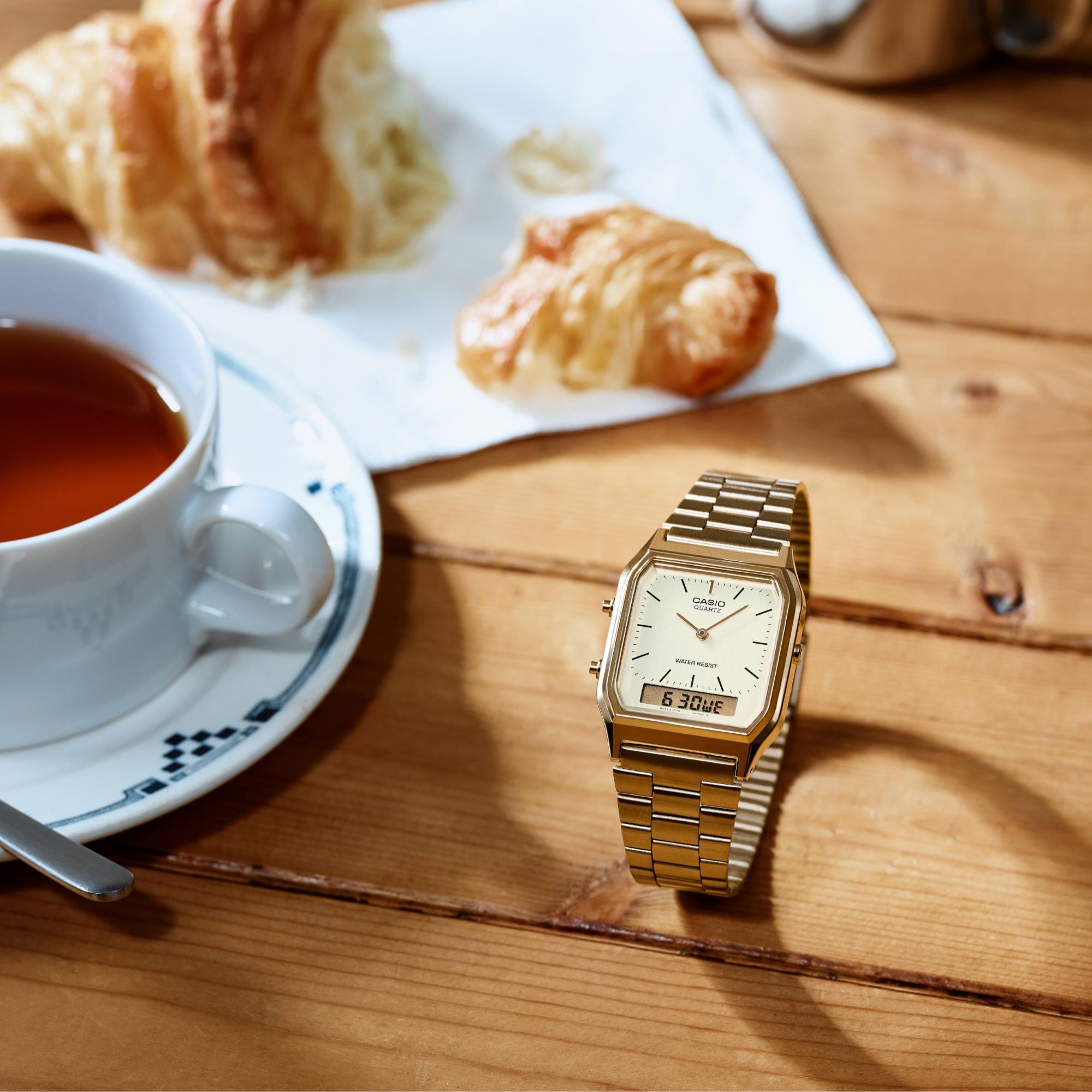 Casio Collection Quartz Gold Dial Gold Stainless Steel Bracelet Unisex Watch AQ-230GA-9DMQYES