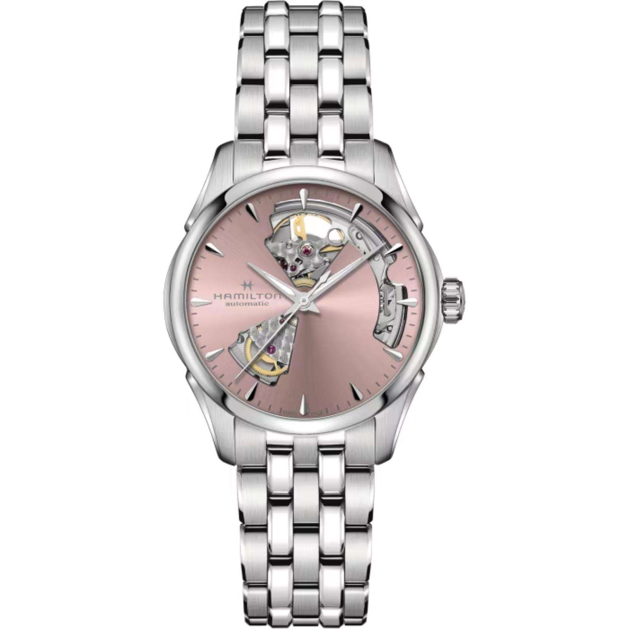 Hamilton Jazzmaster Open Heart Automatic Pink Dial Stainless Steel Bracelet Ladies Watch H32215170