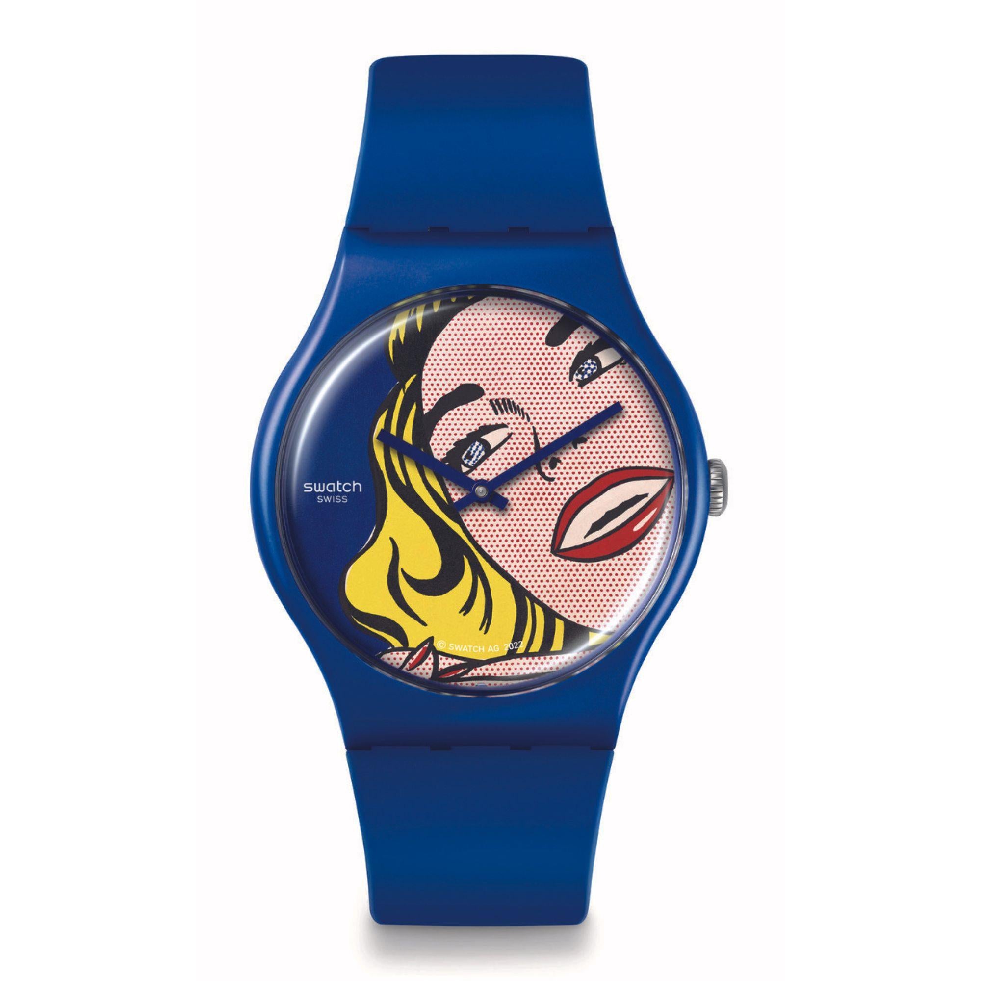 Swatch Art Journey Girl By Roy Lichtenstein Blue Silicone Strap Watch SUOZ352