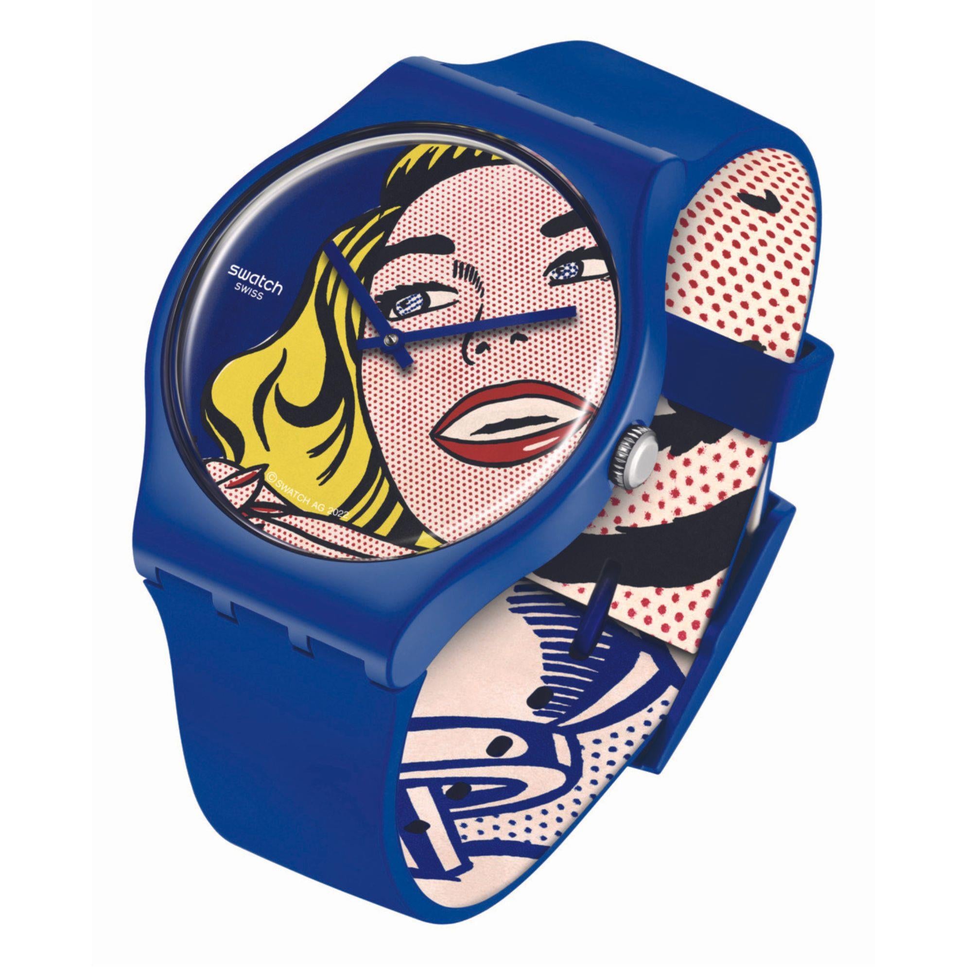Swatch Art Journey Girl By Roy Lichtenstein Blue Silicone Strap Watch SUOZ352