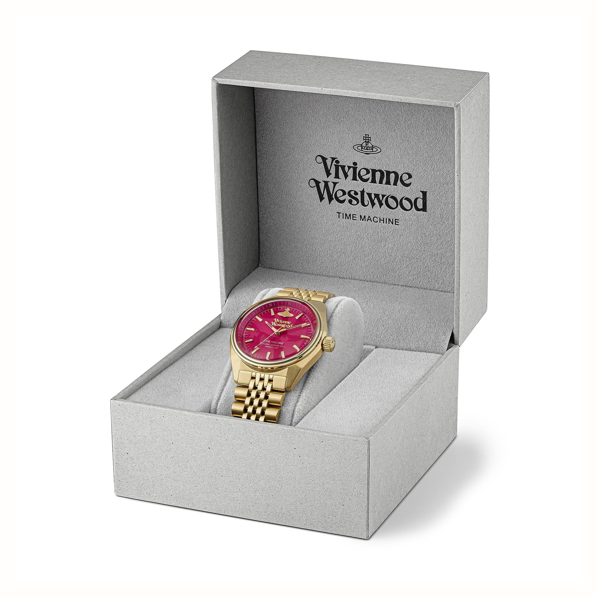 Vivienne Westwood Lady Sydenham Pink Dial Gold PVD Stainless Steel Bracelet Ladies Watch VV251RRGD