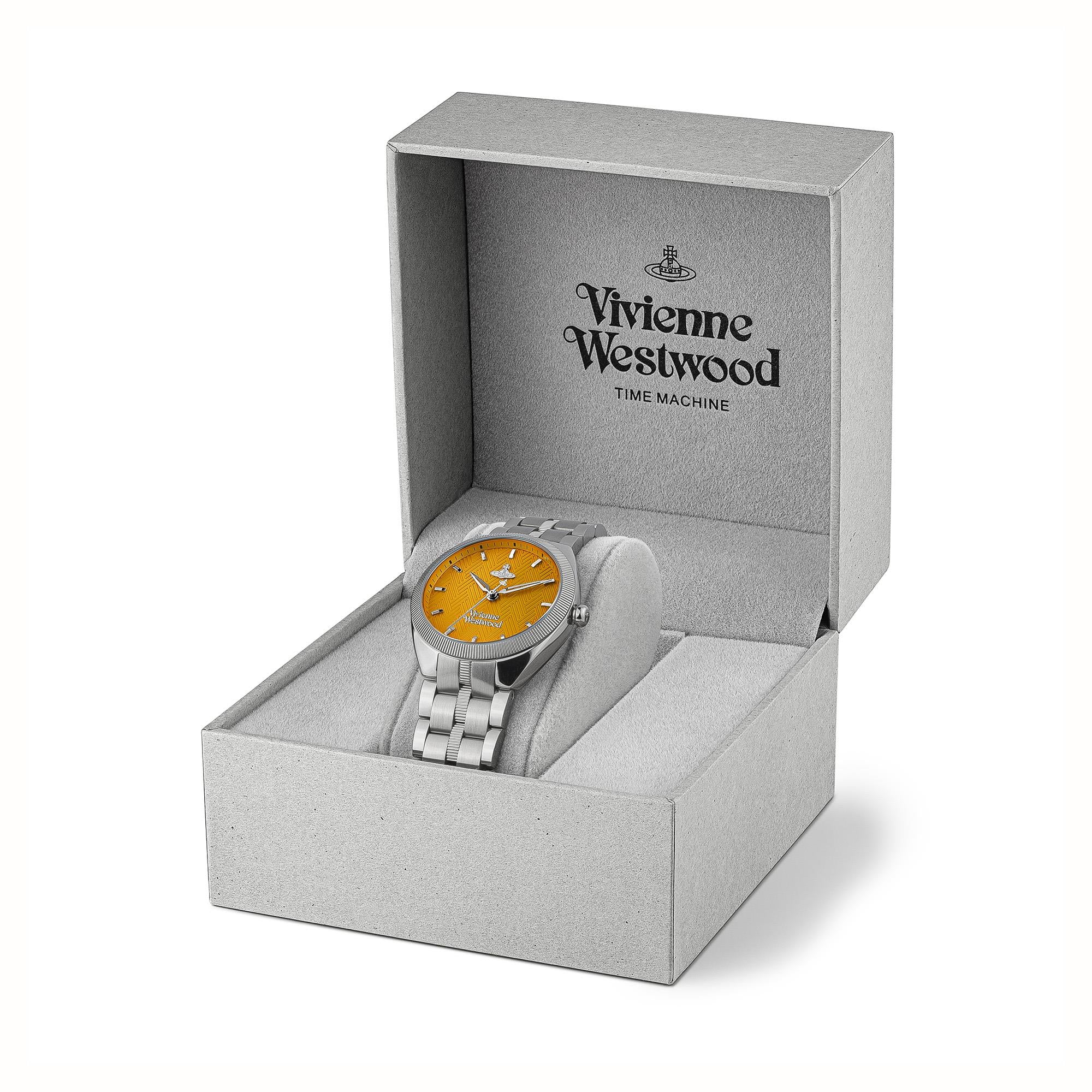 Vivienne Westwood The Mews Orange Dial Stainless Steel Bracelet Ladies Watch VV281TNSL