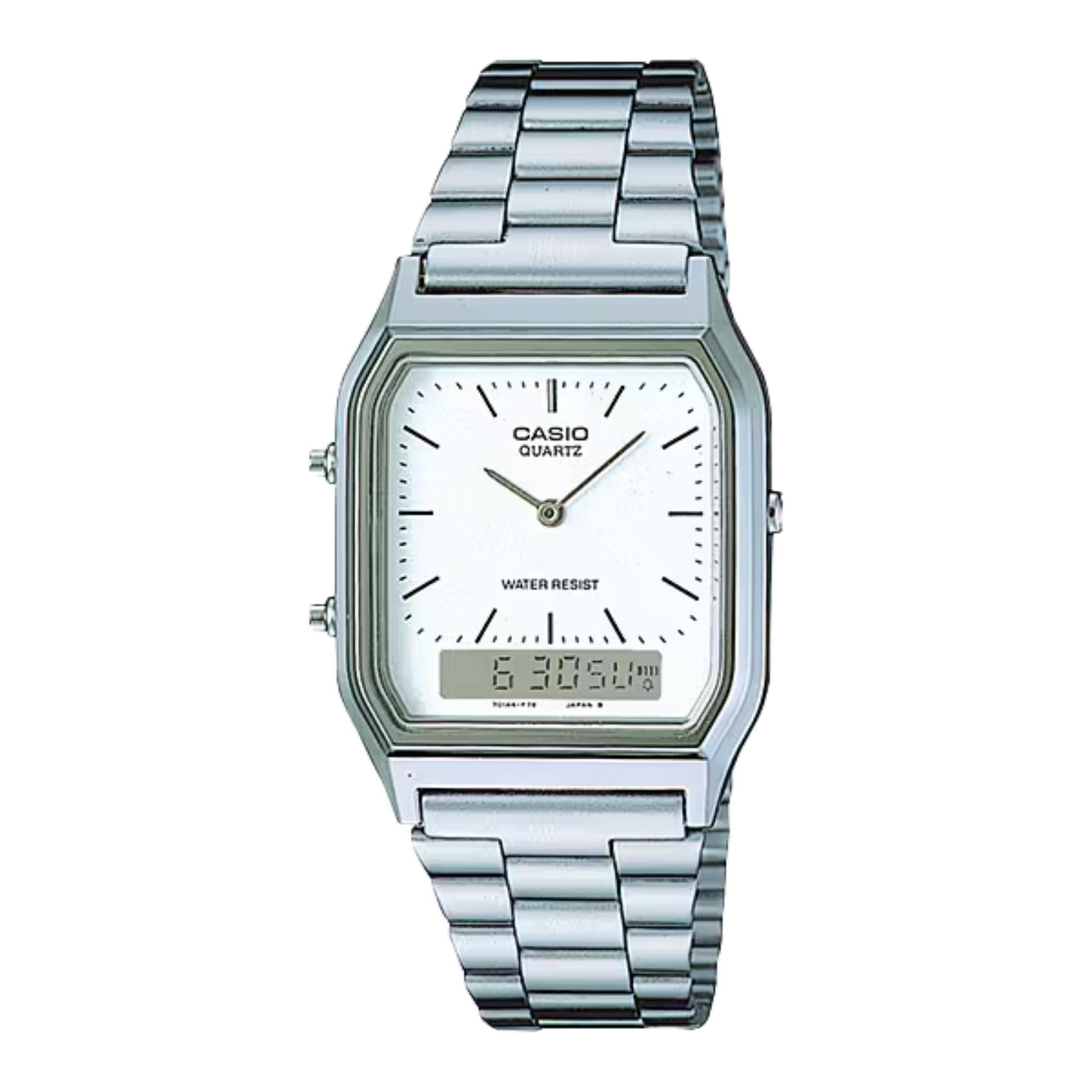 Casio Vintage Quartz White Dial Steel Strap Unisex Watch AQ-230A-7DMQYES