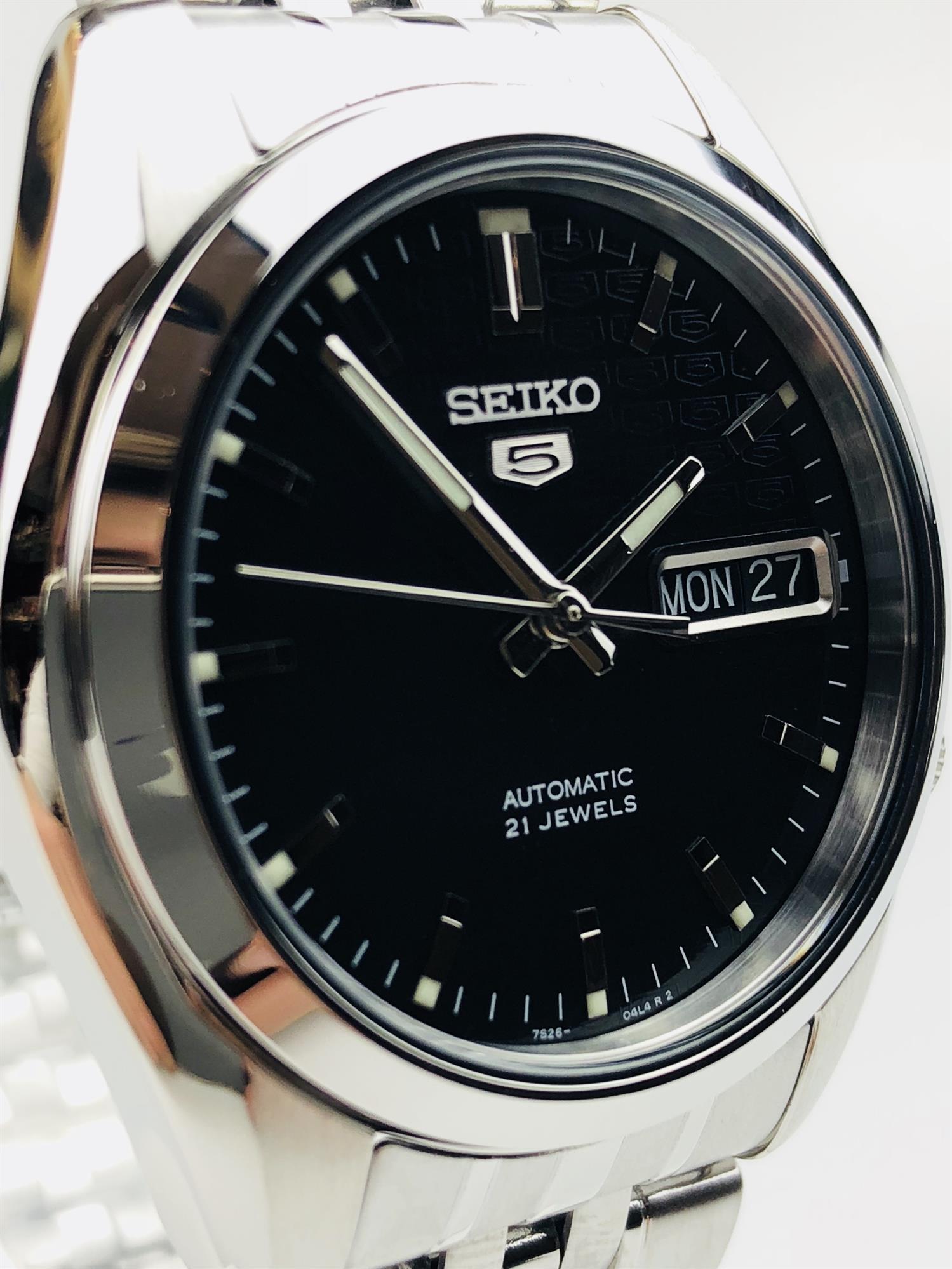 Seiko 5 Automatic Black Dial Stainless Steel Mens Watch SNK361K1