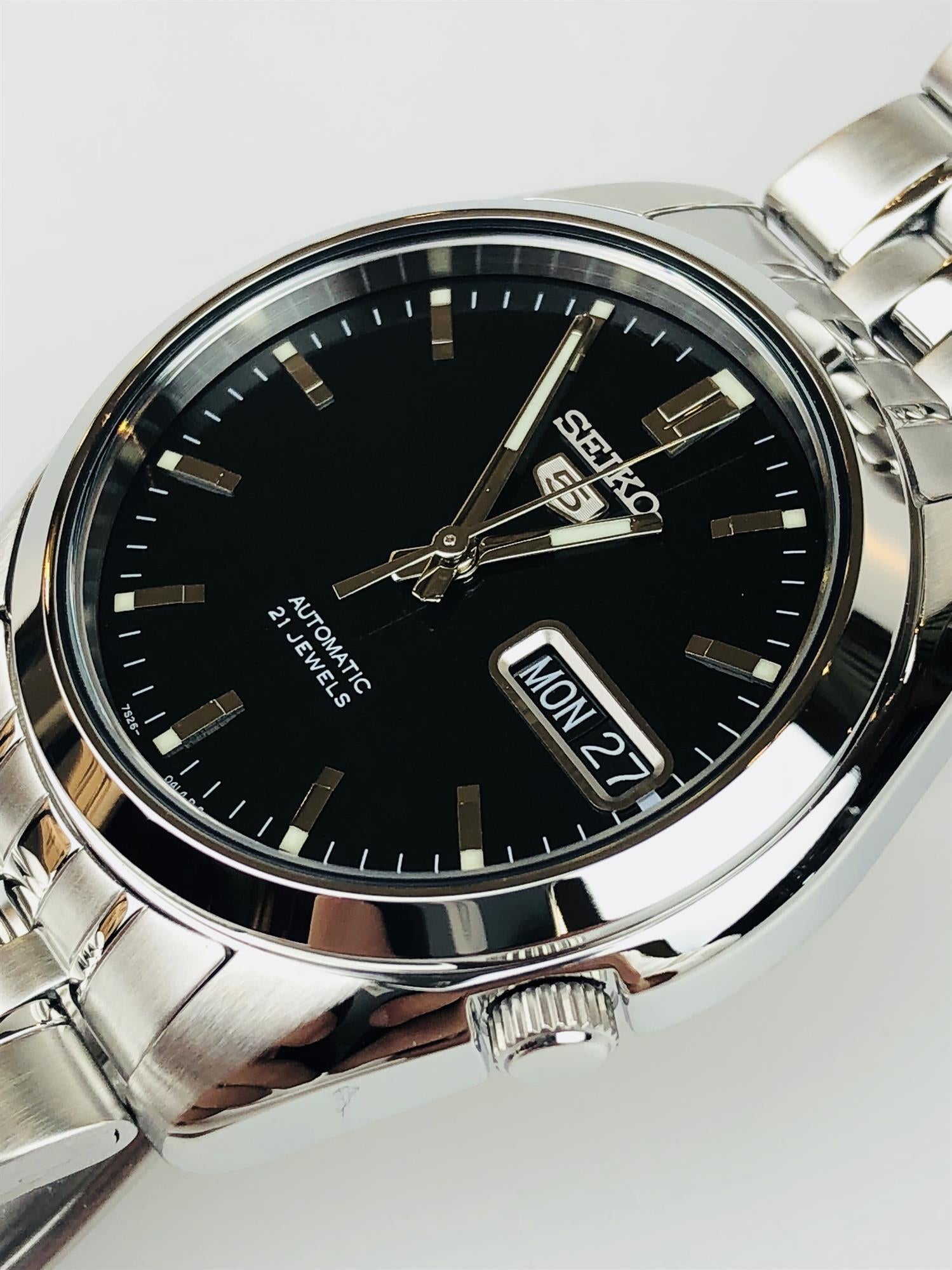 Seiko 5 Automatic Black Dial Stainless Steel Mens Watch SNK361K1