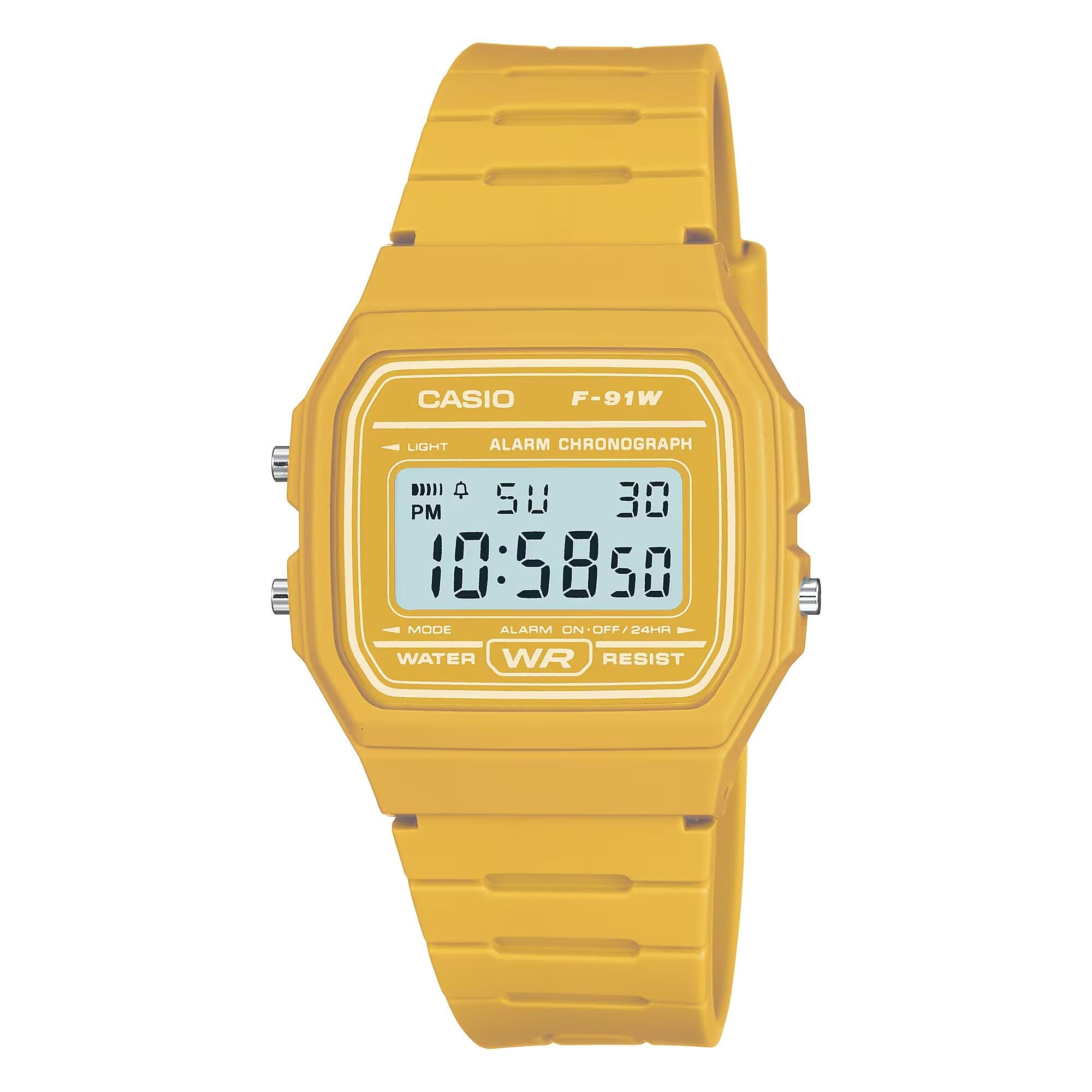 Casio Vintage Digital Mustard Yellow Resin Strap Unisex Watch F-91WC-9AEF