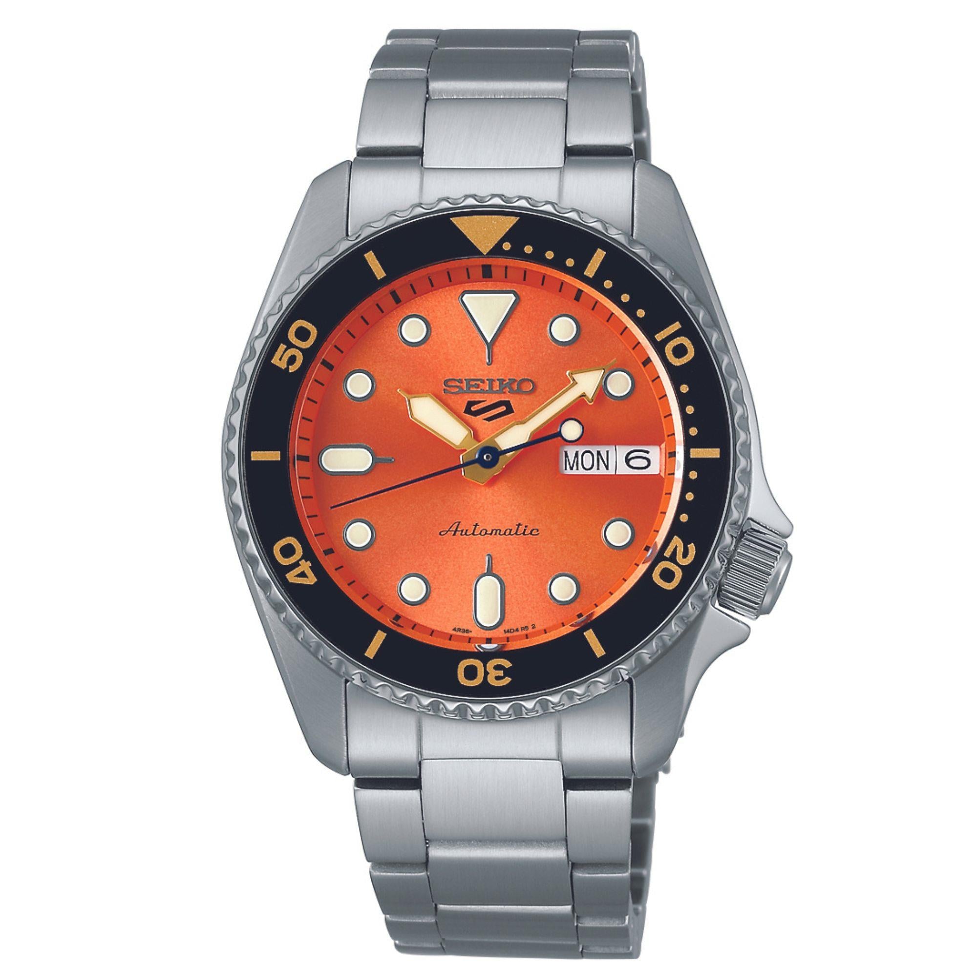 Seiko 5 Sports SKX "Midi" Reissue Orange Dial Steel Bracelet Watch SRPK35K1