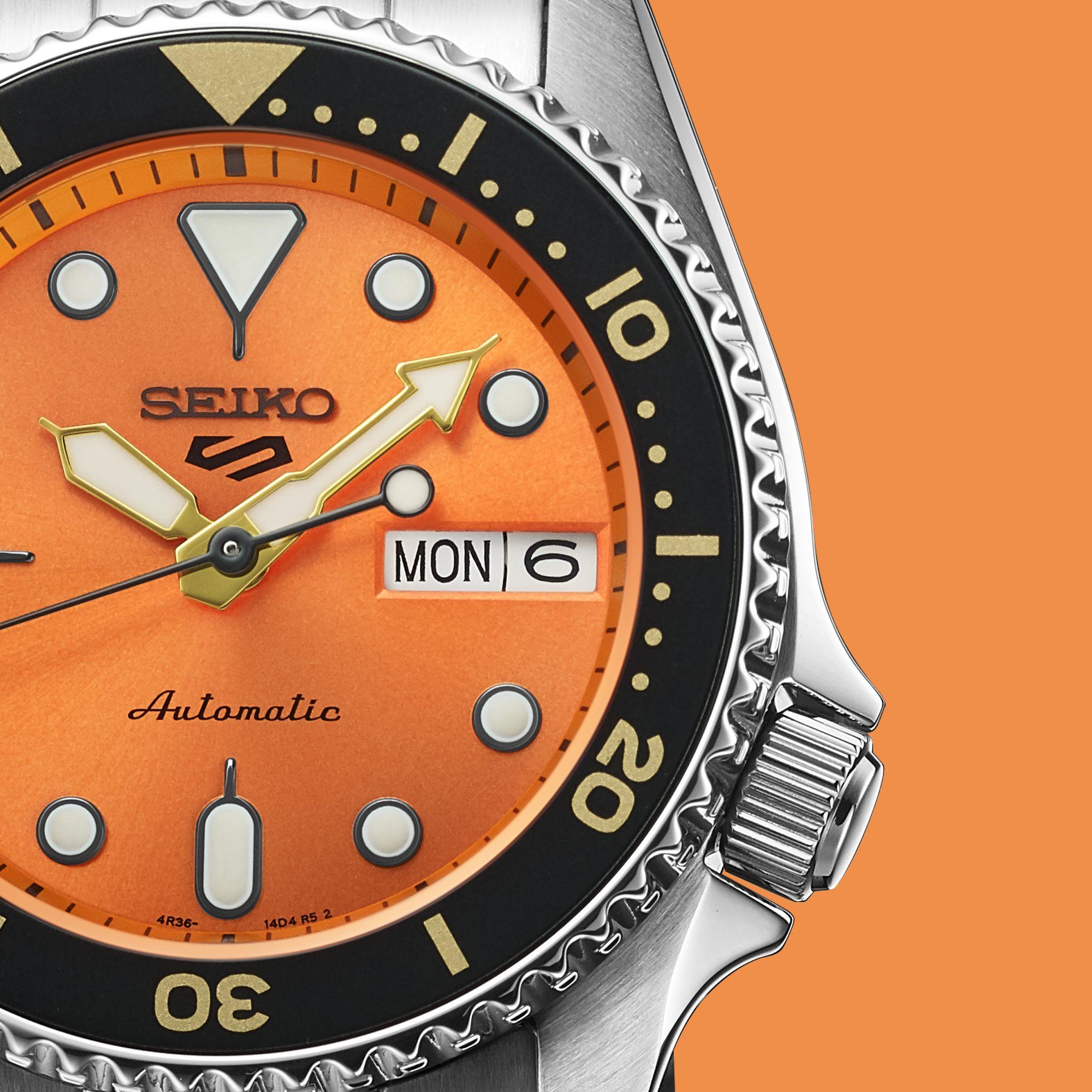 Seiko 5 Sports SKX "Midi" Reissue Orange Dial Steel Bracelet Watch SRPK35K1