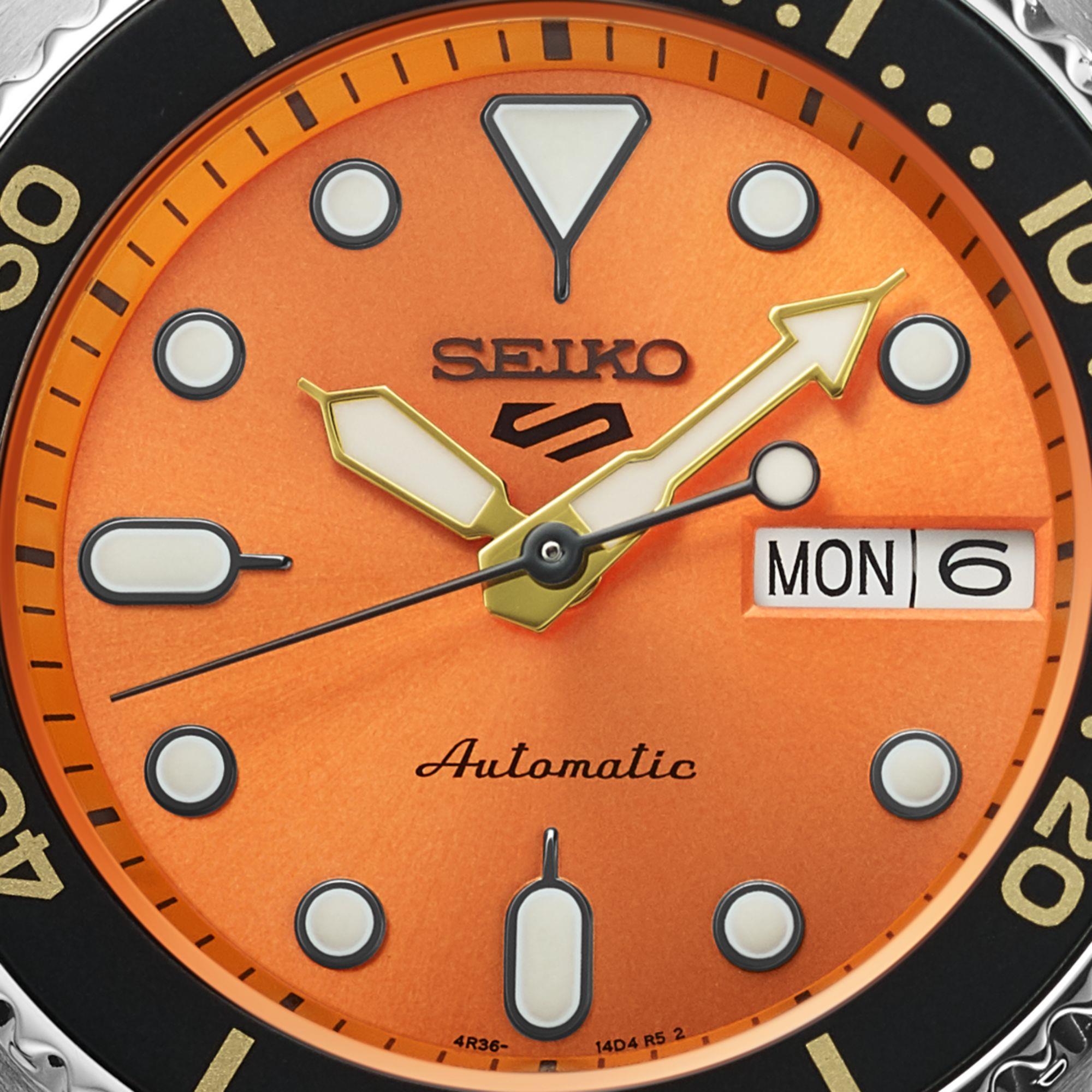 Seiko 5 Sports SKX "Midi" Reissue Orange Dial Steel Bracelet Watch SRPK35K1