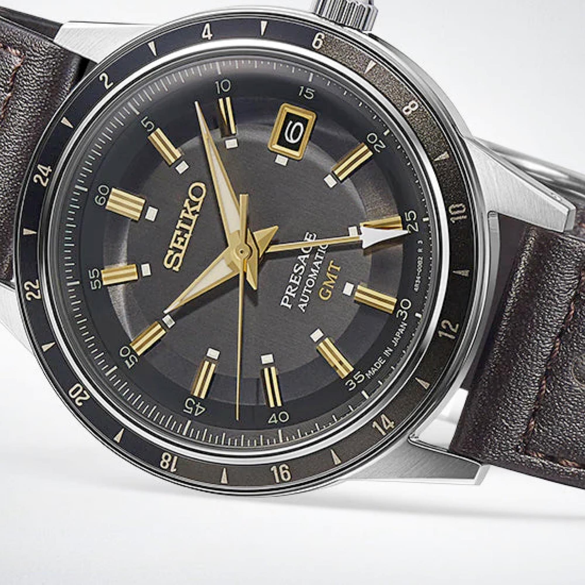 Seiko Presage ‘Fume’ Style 60s Road Trip GMT Automatic Brown Dial Men's Watch SSK013J1