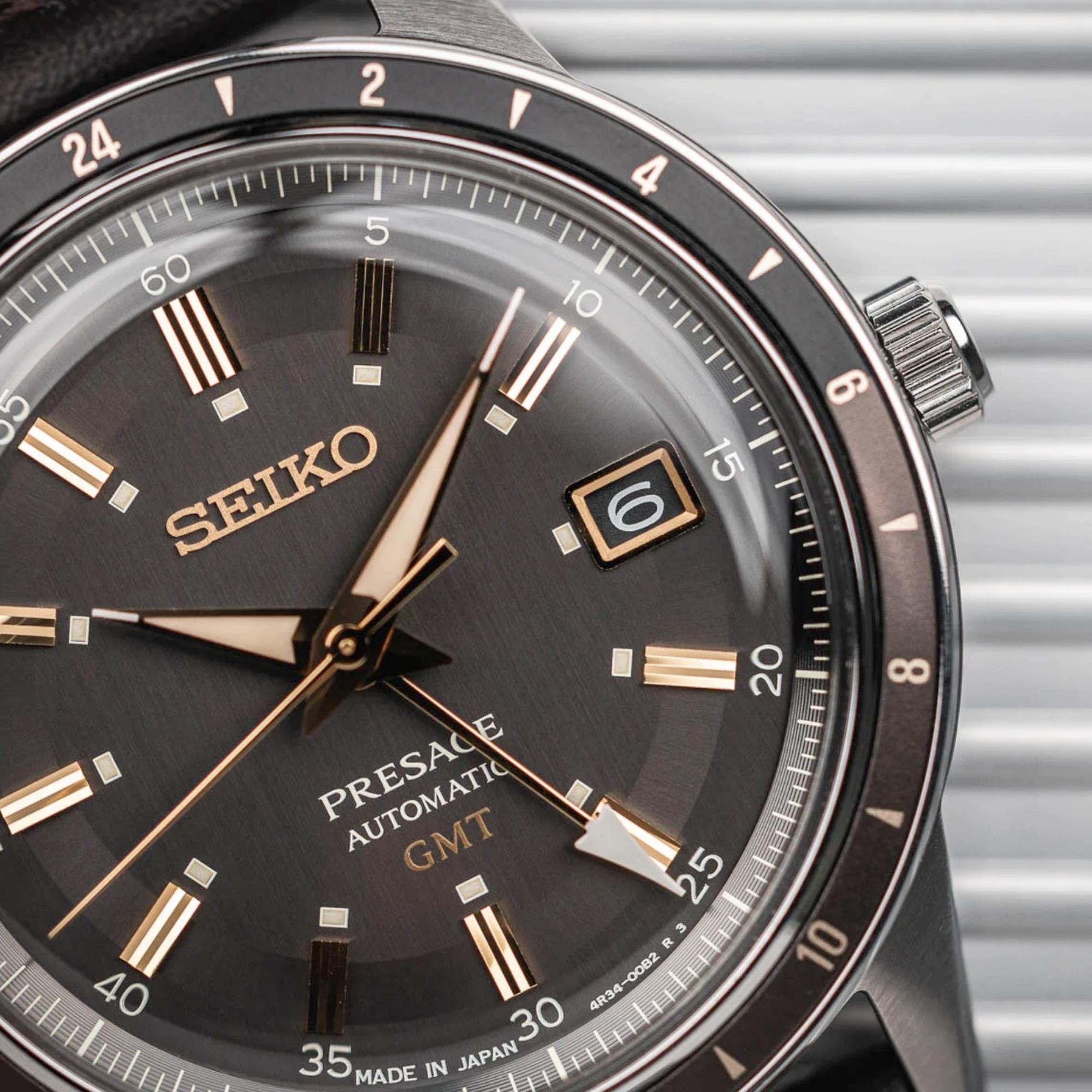 Seiko Presage ‘Fume’ Style 60s Road Trip GMT Automatic Brown Dial Men's Watch SSK013J1