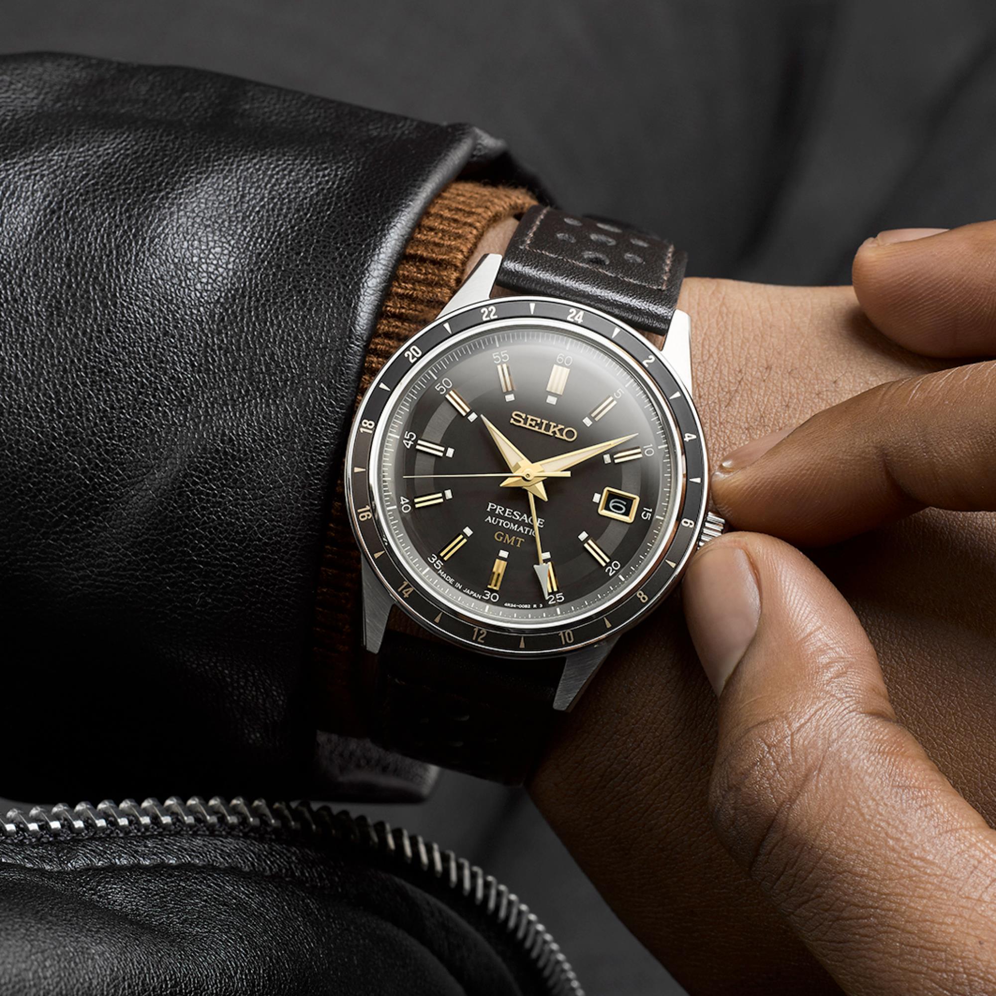 Seiko Presage ‘Fume’ Style 60s Road Trip GMT Automatic Brown Dial Men's Watch SSK013J1