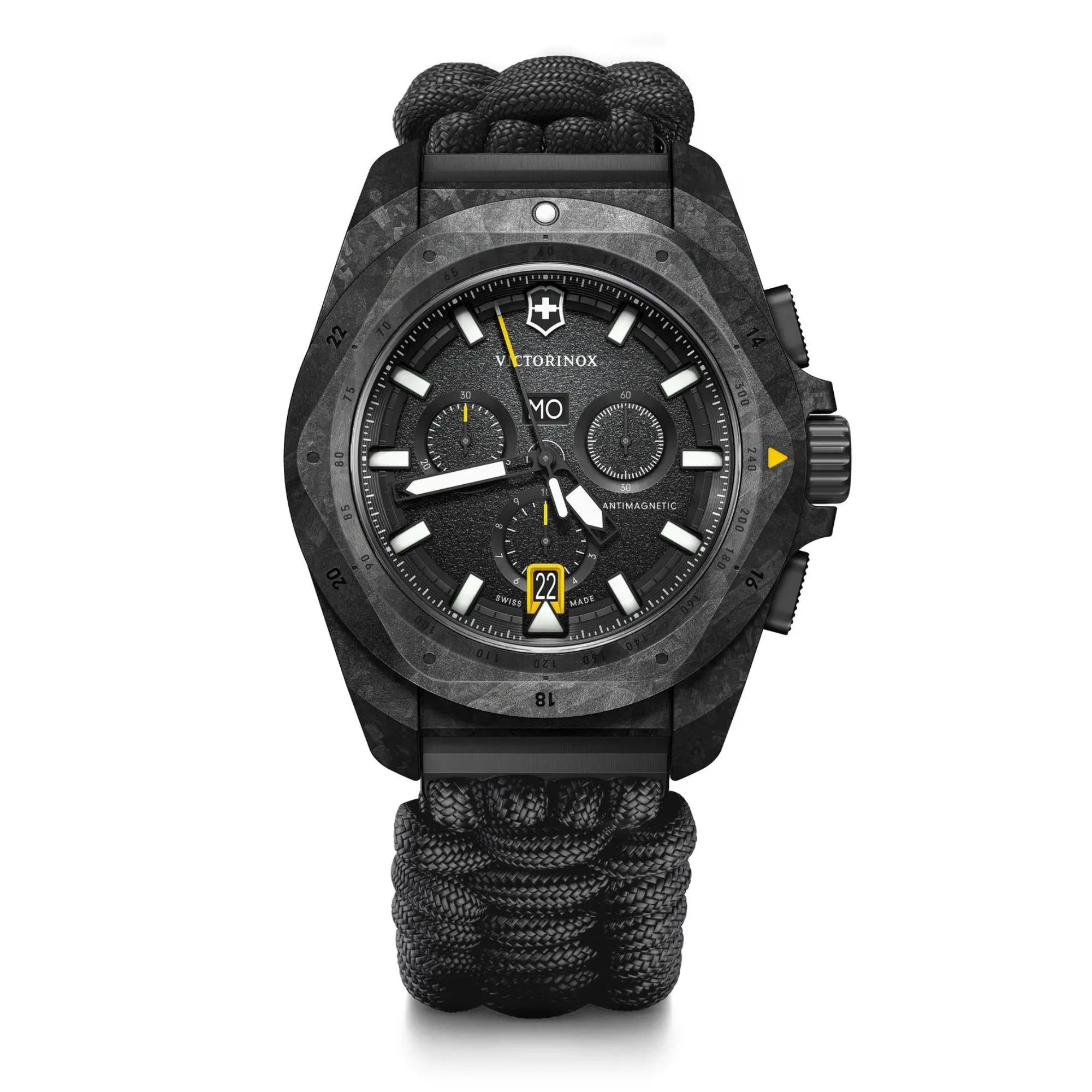 Victorinox I.N.O.X Chrono Quartz Black Dial Black Paracord Strap Men's Watch 241989.1