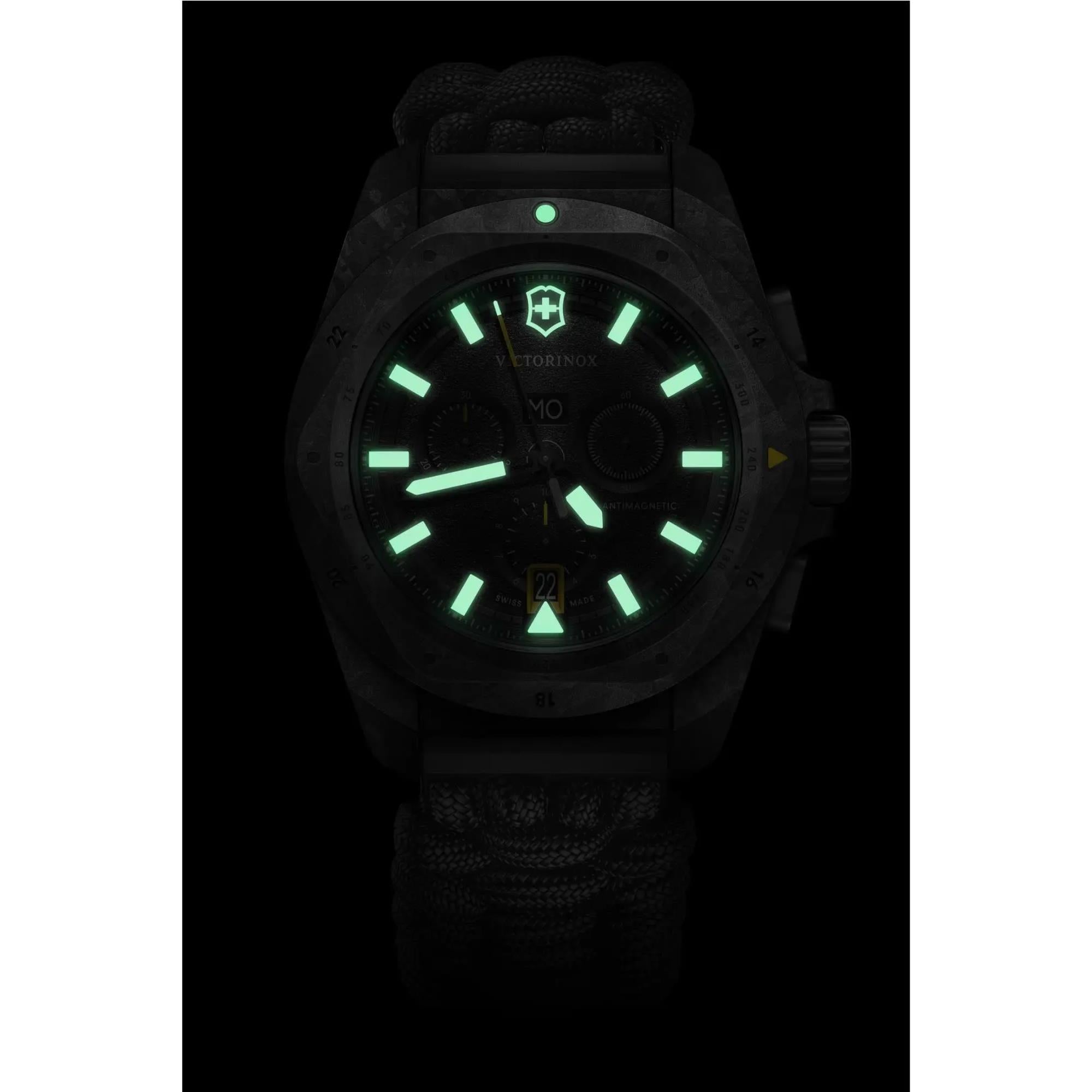 Victorinox I.N.O.X Chrono Quartz Black Dial Black Paracord Strap Men's Watch 241989.1