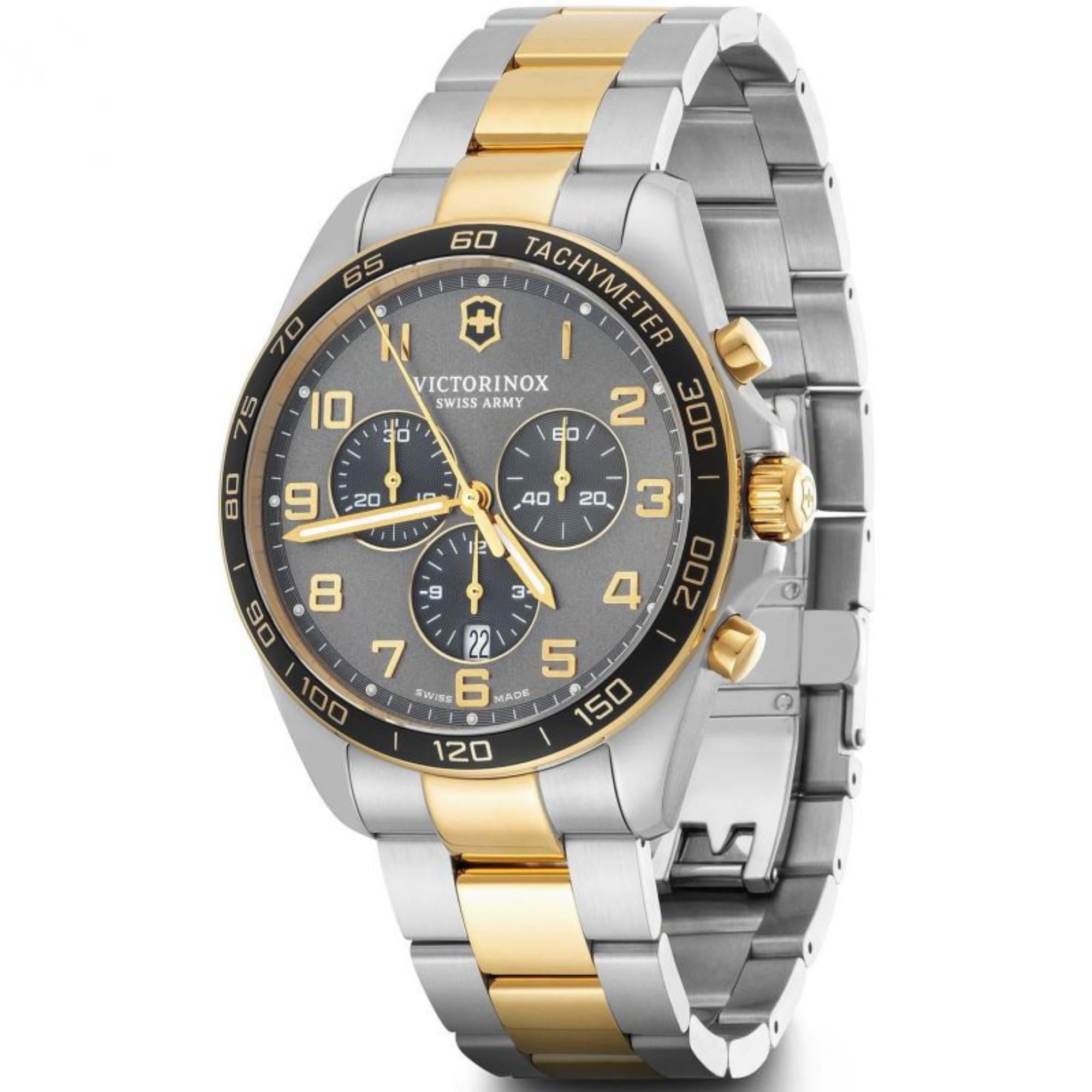 Victorinox FieldForce Classic Chronograph Quartz Grey Dial Two-Tone Stainless Steel Bracelet Men's Watch 241902