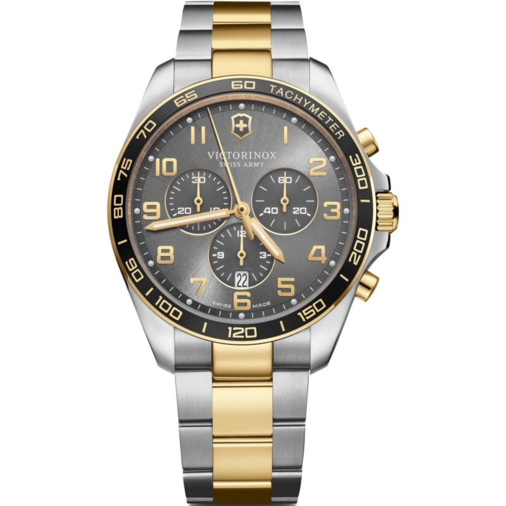 Victorinox FieldForce Classic Chronograph Quartz Grey Dial Two-Tone Stainless Steel Bracelet Men's Watch 241902