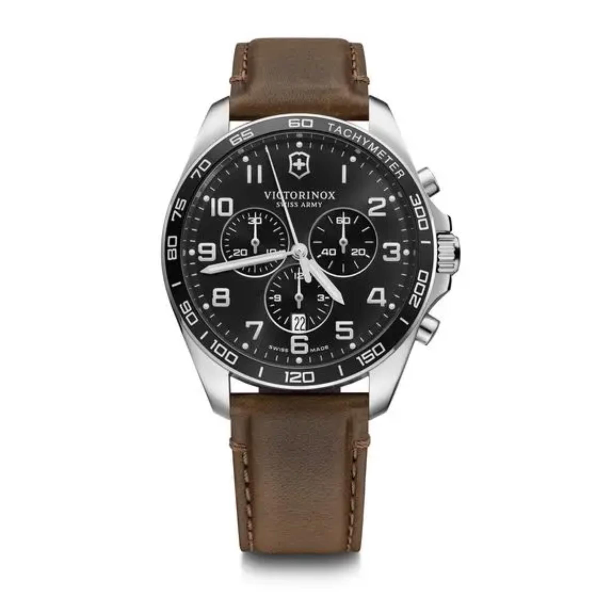 Victorinox FieldForce Chronograph Black Dial Brown Leather Strap Men's Watch 241928