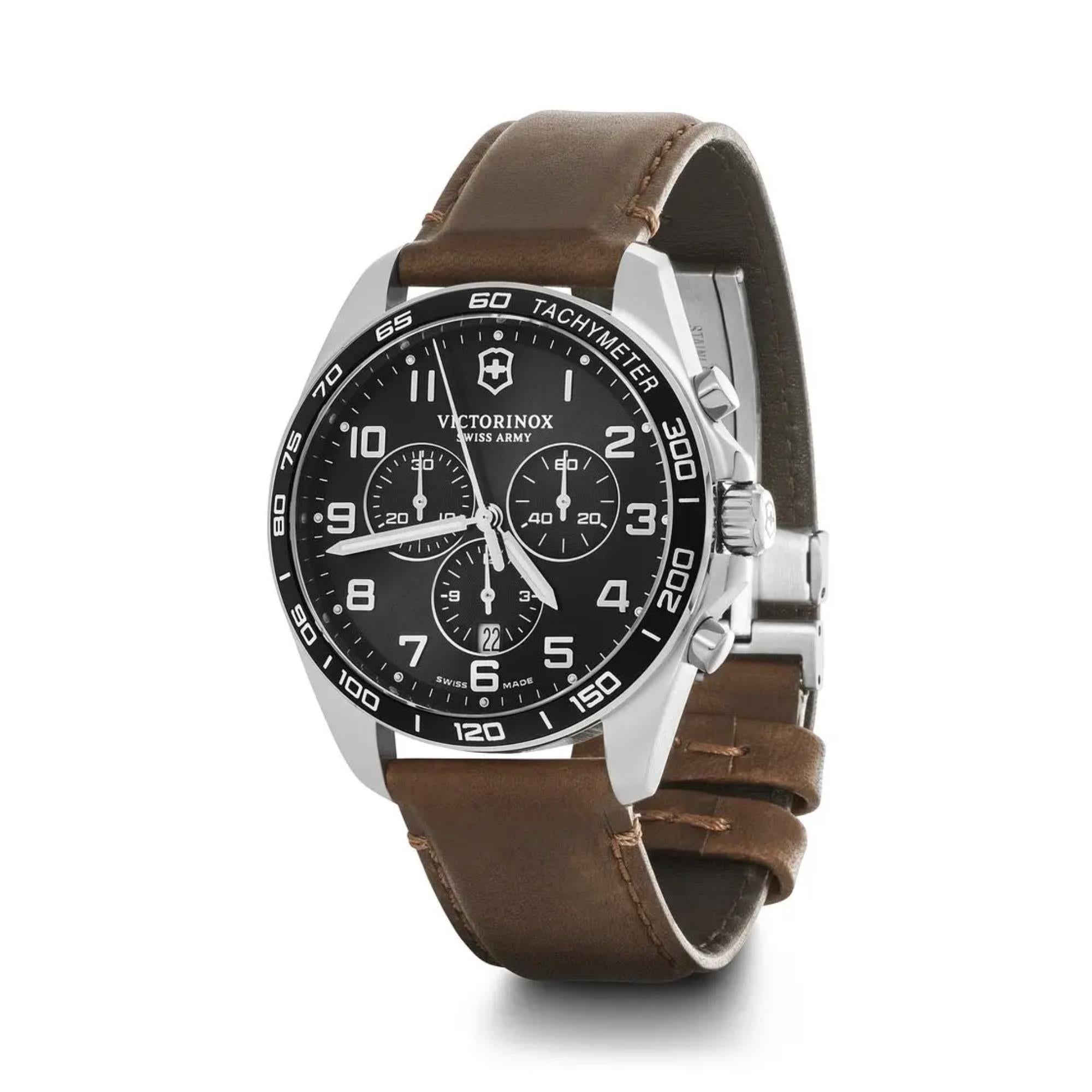 Victorinox FieldForce Chronograph Black Dial Brown Leather Strap Men's Watch 241928