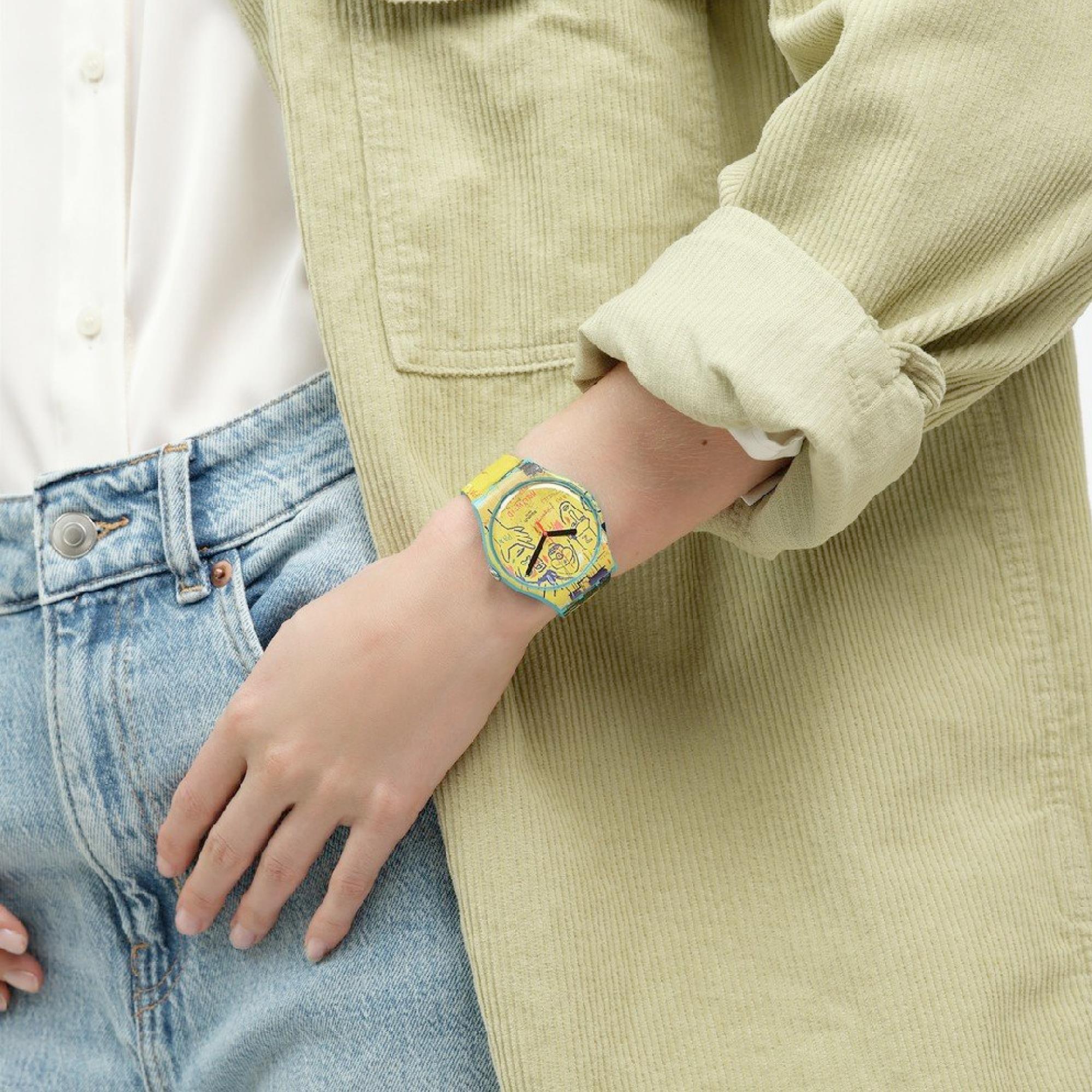 Swatch Art Journey "Hollywood Africans By JM Basquiat" Quartz Yellow Dial Watch SUOZ354