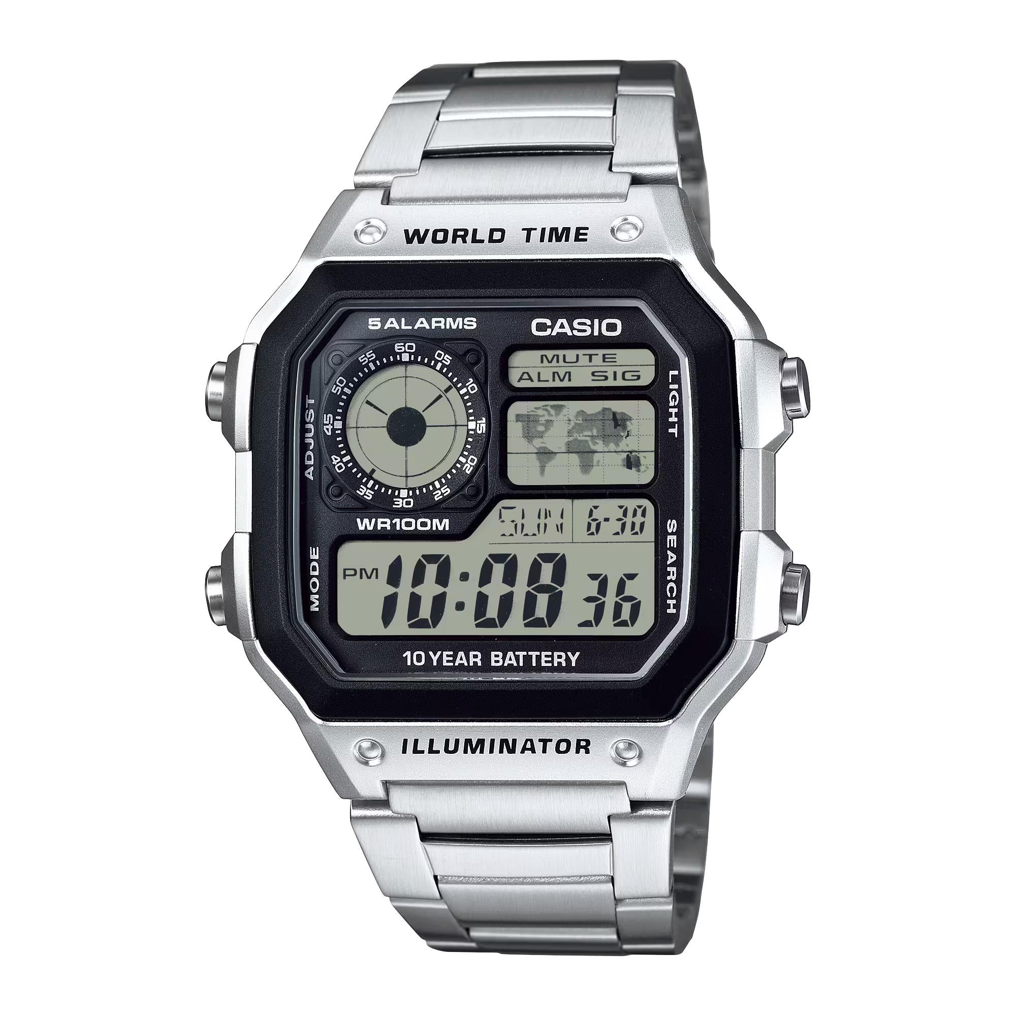 Casio Vintage World Timer Quartz Digital Steel Strap Men's Watch AE-1200WHD-1AVEF