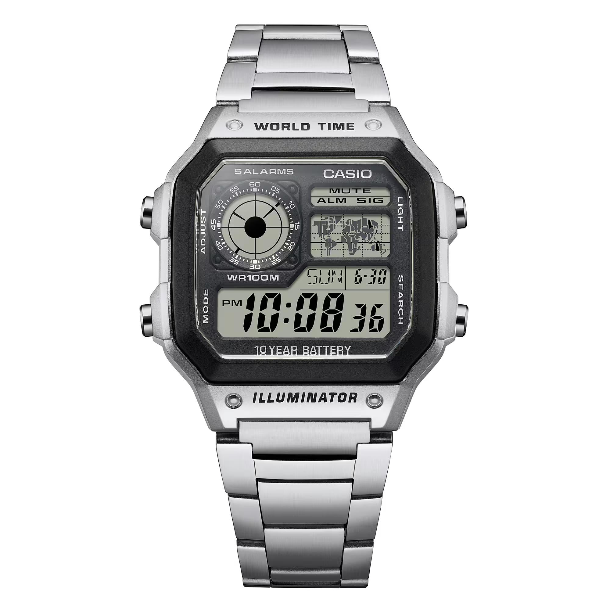 Casio Vintage World Timer Quartz Digital Steel Strap Men's Watch AE-1200WHD-1AVEF