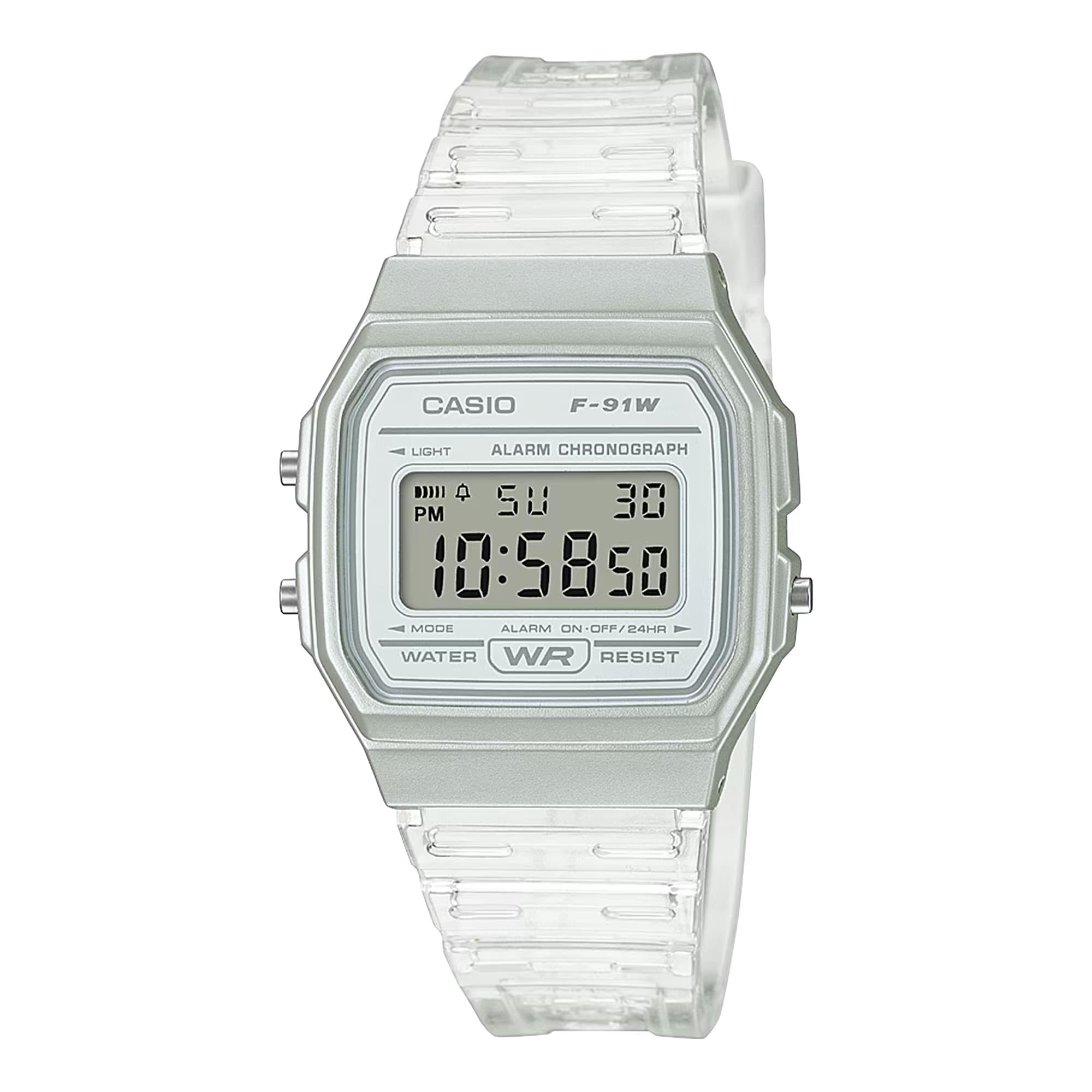 Casio Vintage Digital Quartz Clear Resin Strap Unisex Watch F-91WS-7EF