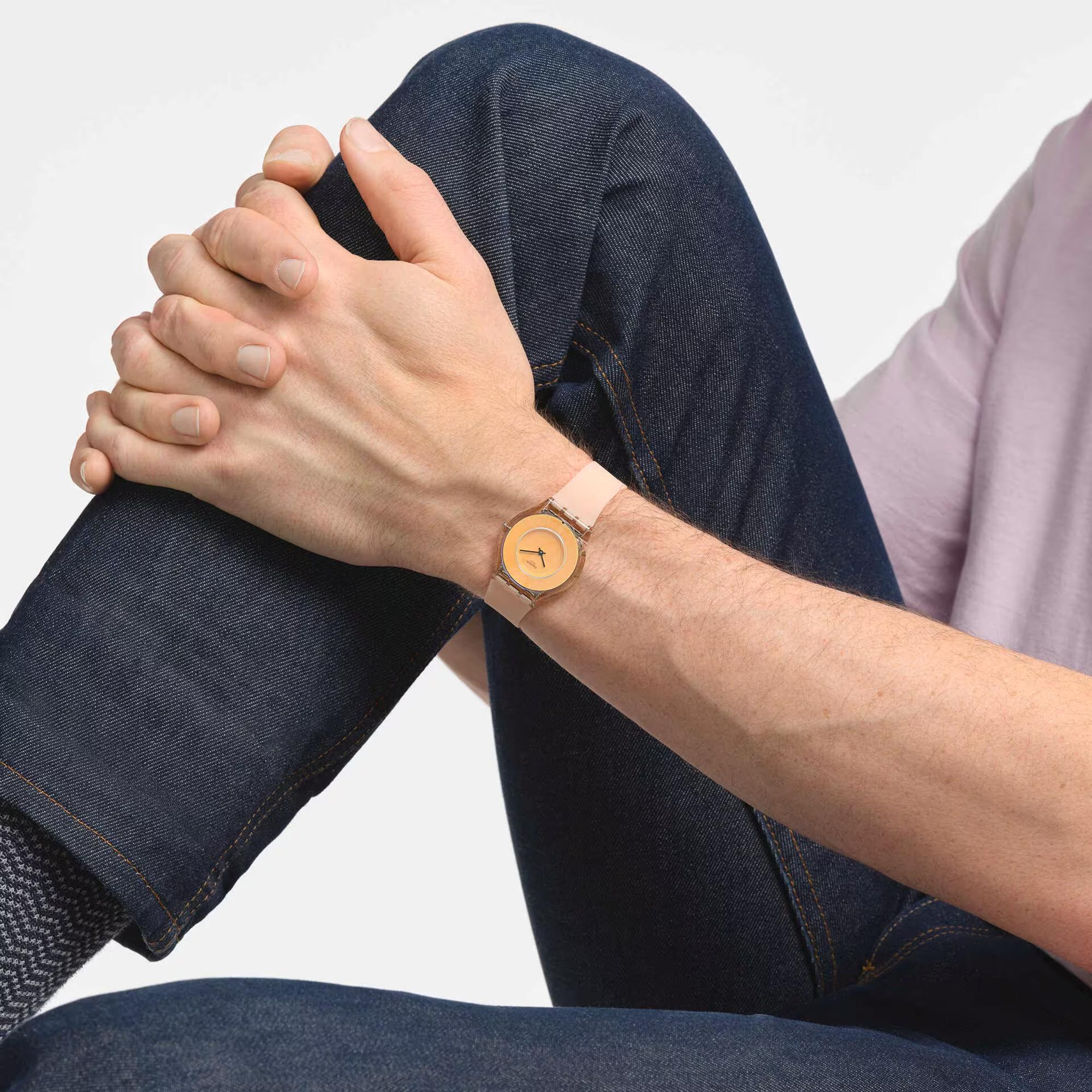 Swatch Pastelicious Peachy Pink Silicone Strap Orange Dial Unisex Watch SS08P102