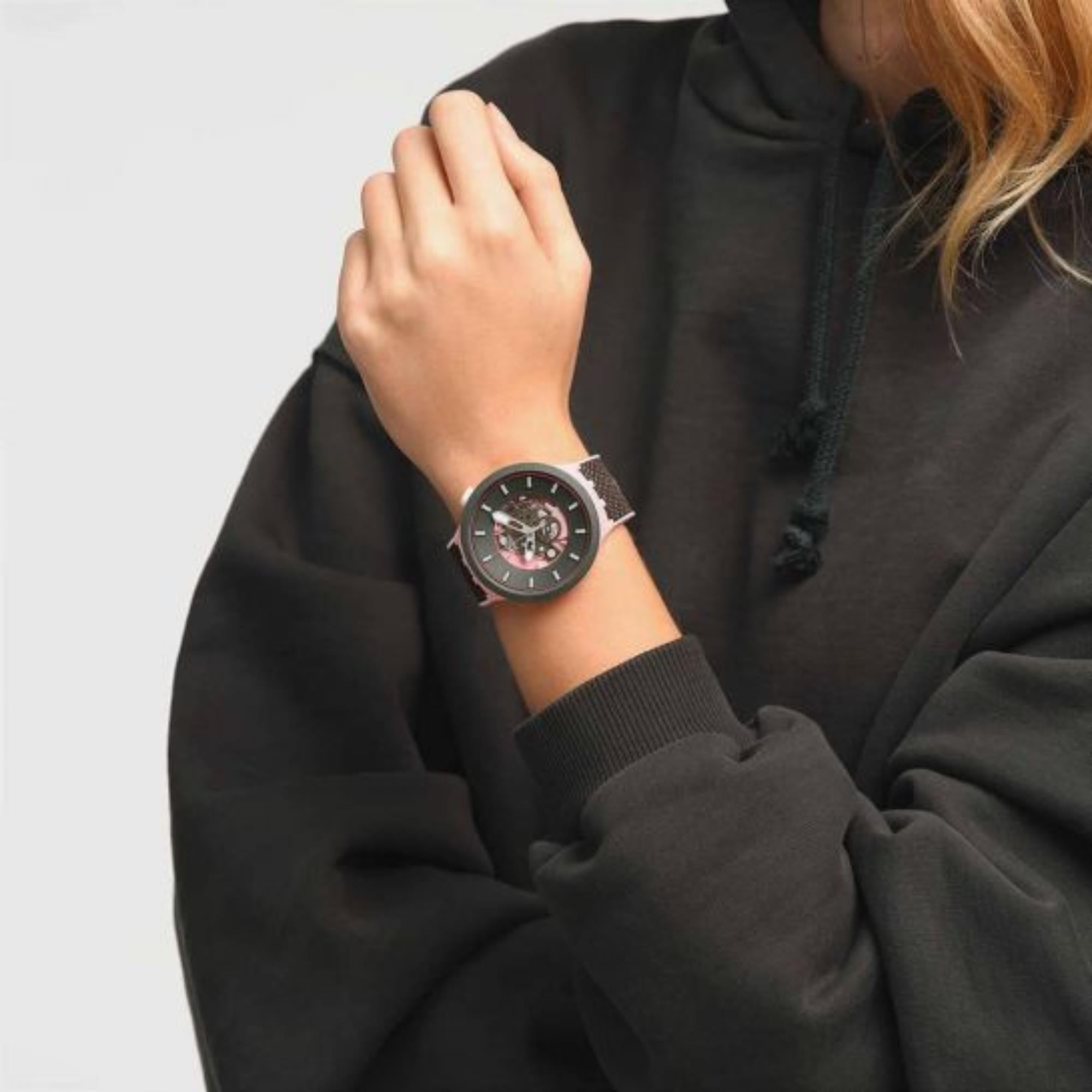 Swatch MISTY CLIFFS Big Bold Black/Pink Dial Women's Watch SB05P100