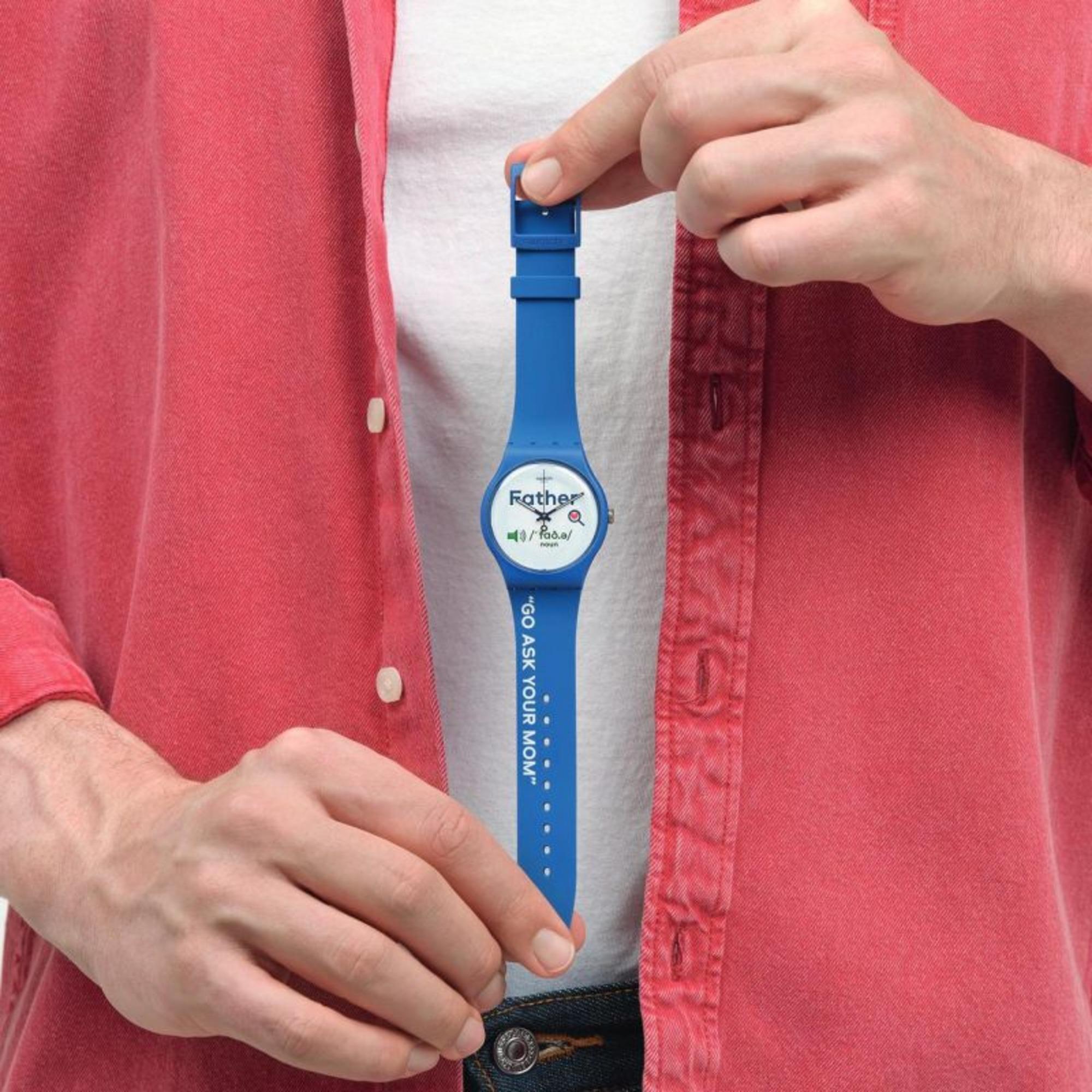 Swatch ALL ABOUT DAD New Gent White Dial Watch SO29Z704